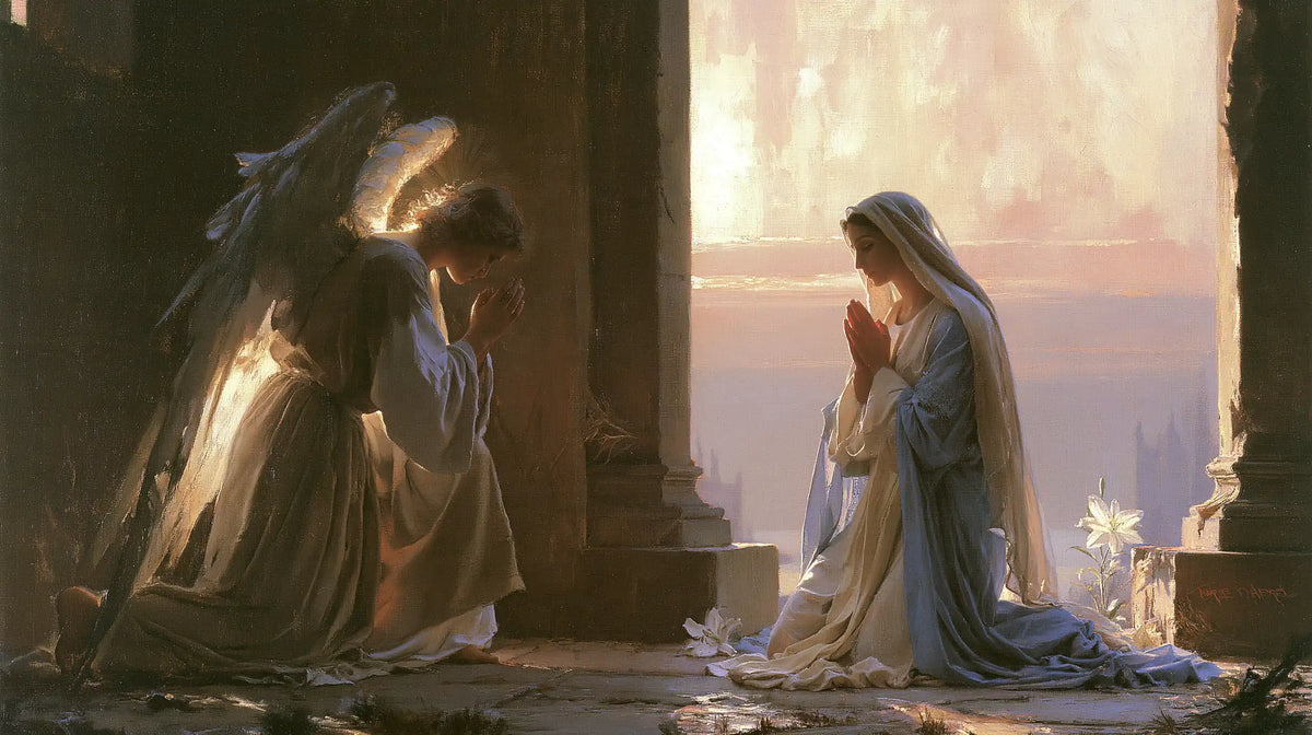 the Annunciation at dawn in The Annunciation at Dawn style, landscape Christian artwork no. 4