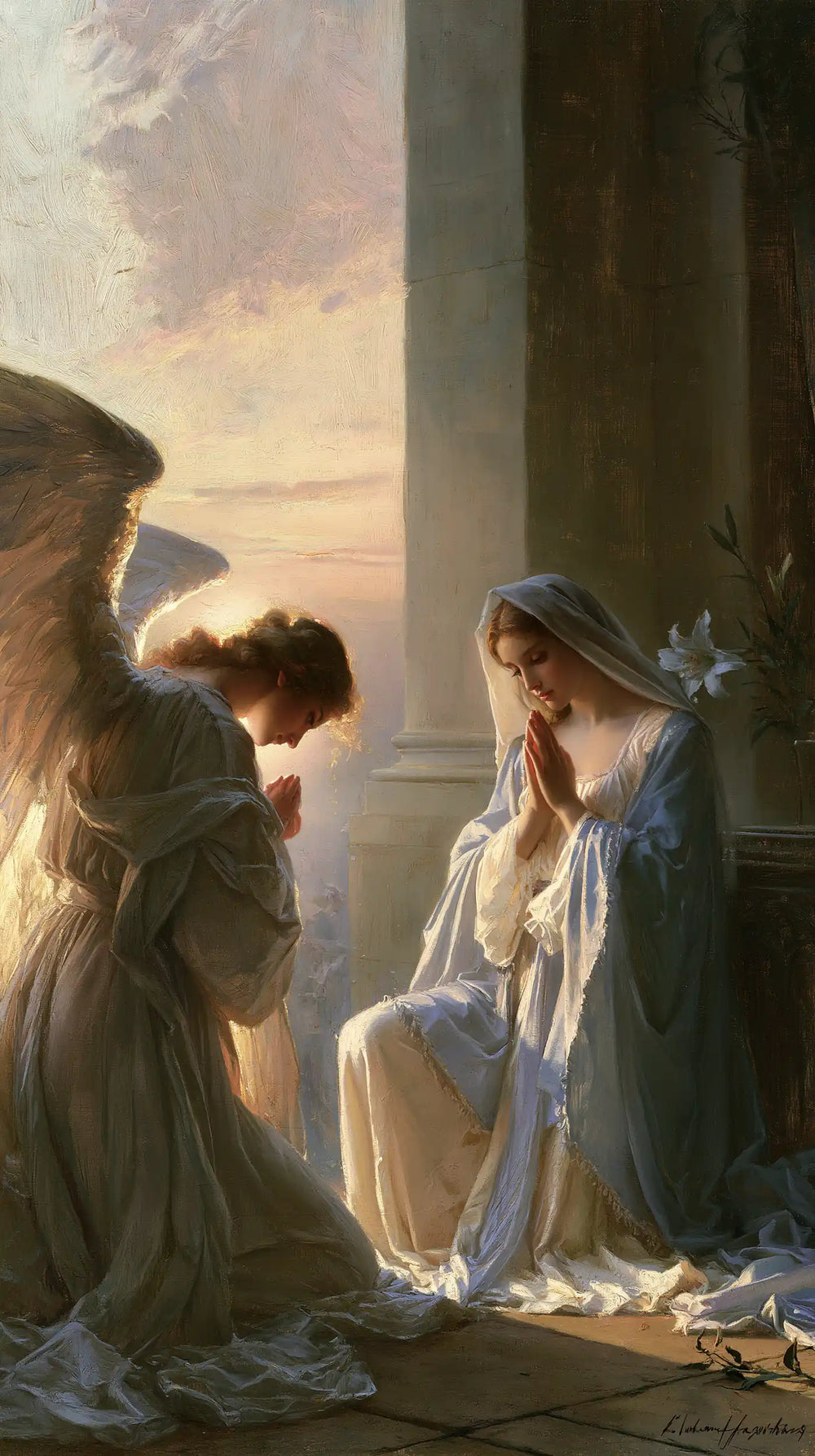 the Annunciation at dawn in The Annunciation at Dawn style, portrait Christian artwork no. 3