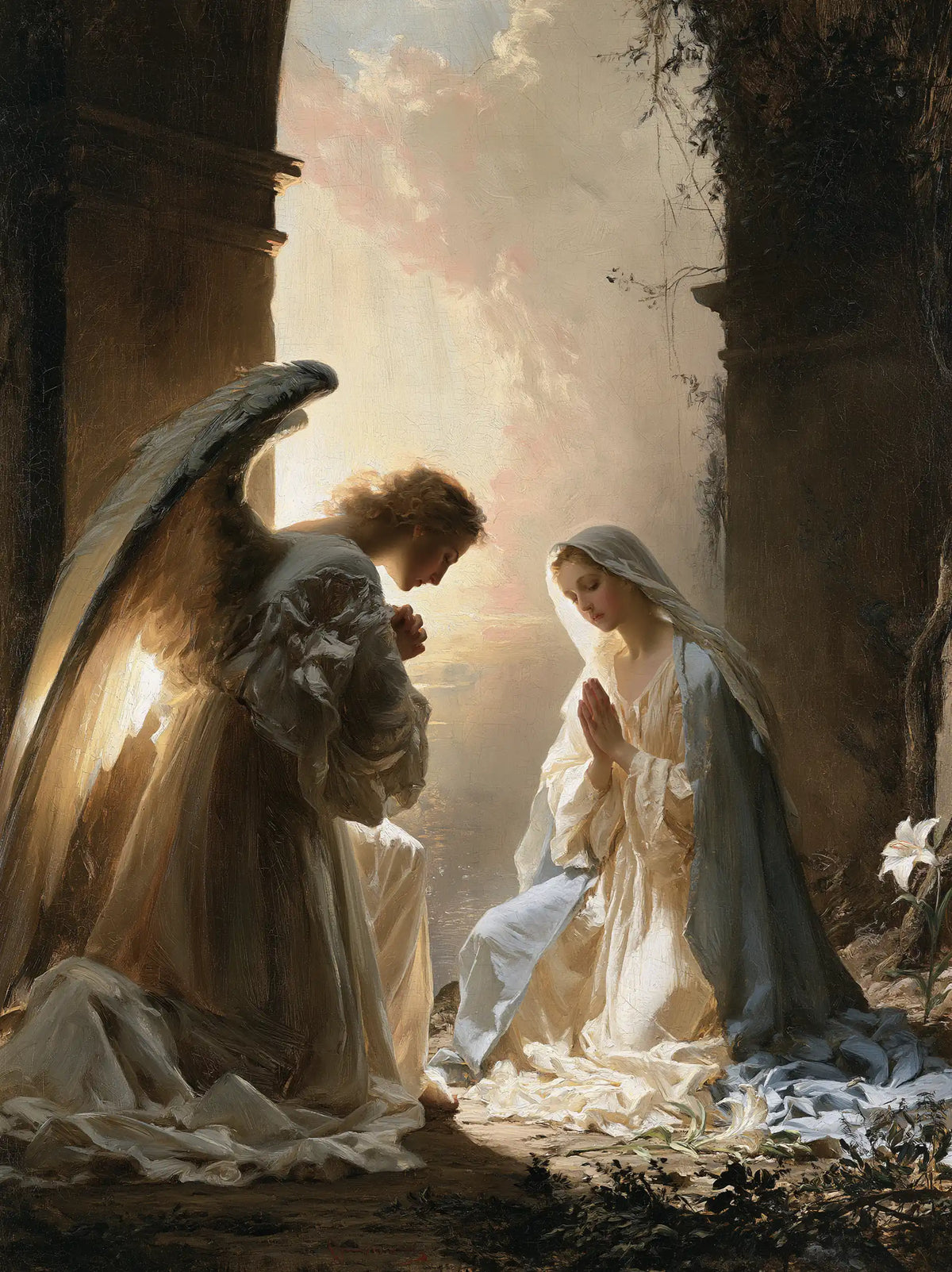 the Annunciation at dawn in The Annunciation at Dawn style, portrait Christian artwork no. 15
