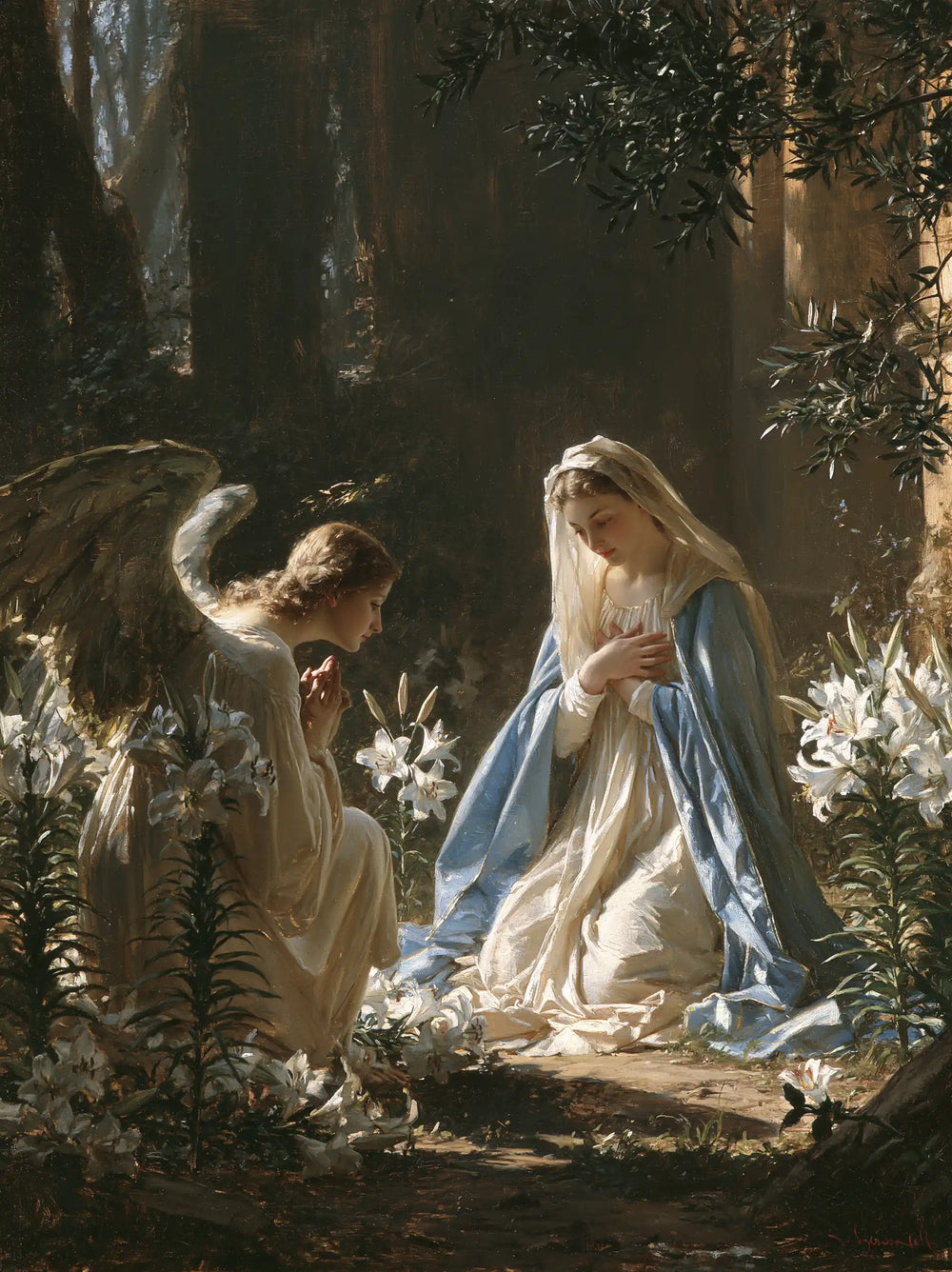 the Annunciation in a garden in The Annunciation in the Garden style, portrait Christian artwork no. 16