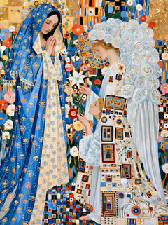 Annunciation beside the Blue Flower Wall – Golden Secession Art · Portrait