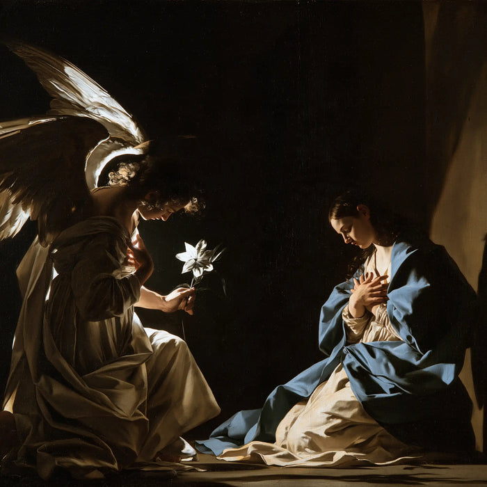 The Annunciation — The Flower Offered to the Night-Coloured Drapery