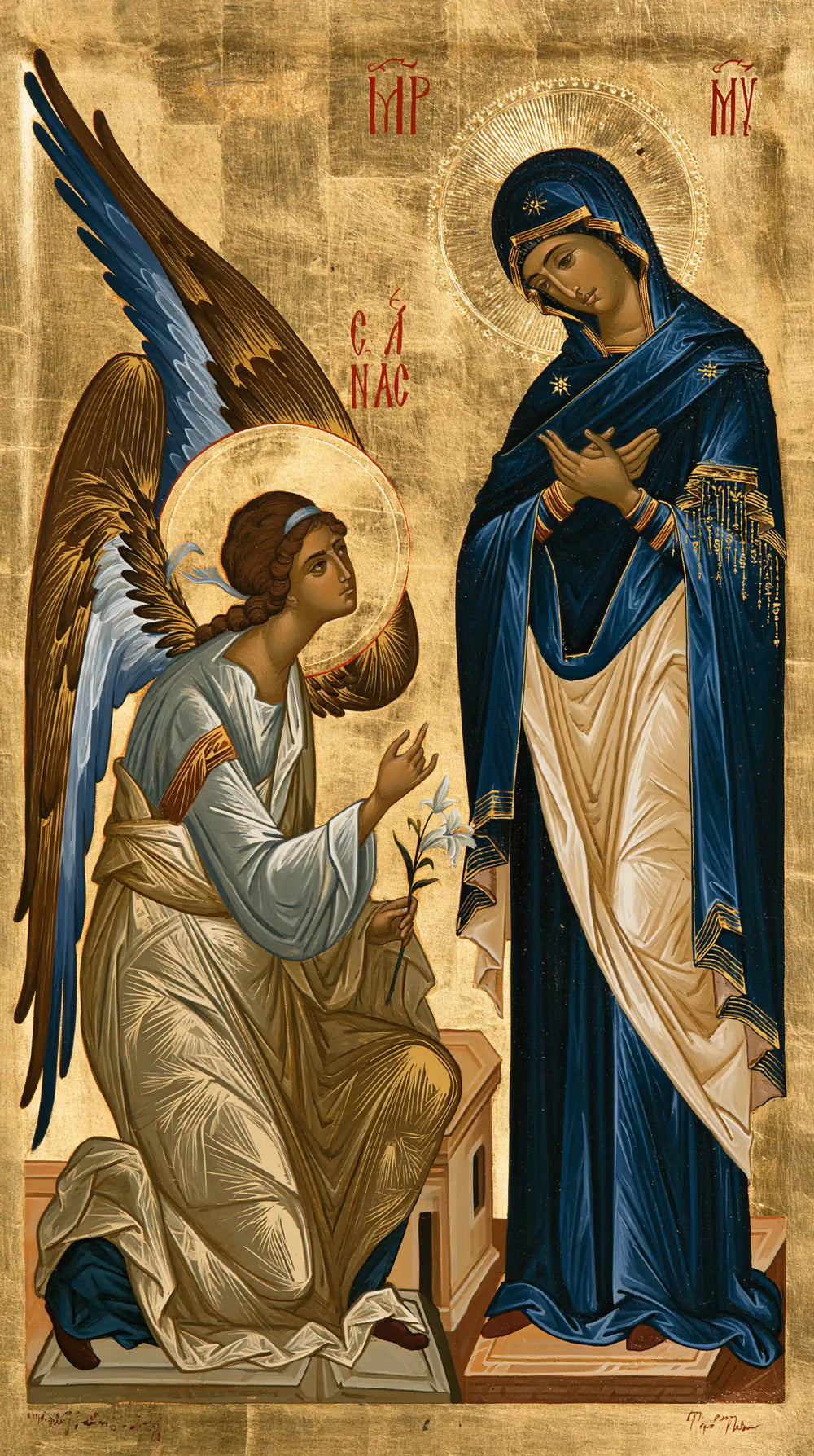 the Annunciation in a contemporary Byzantine icon in Contemporary Byzantine style, portrait Christian artwork no. 2