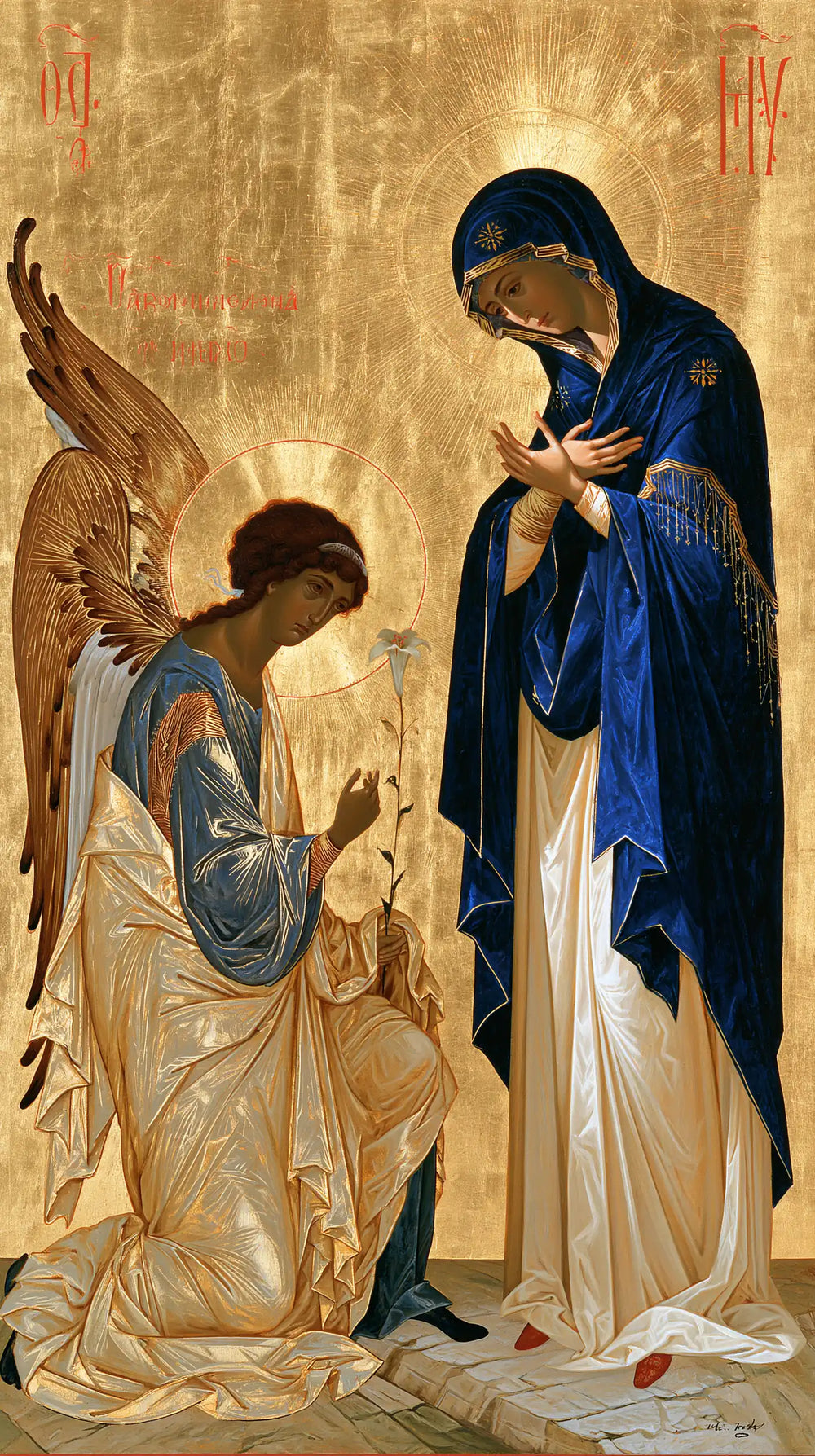 the Annunciation in a contemporary Byzantine icon in Contemporary Byzantine style, portrait Christian artwork no. 9