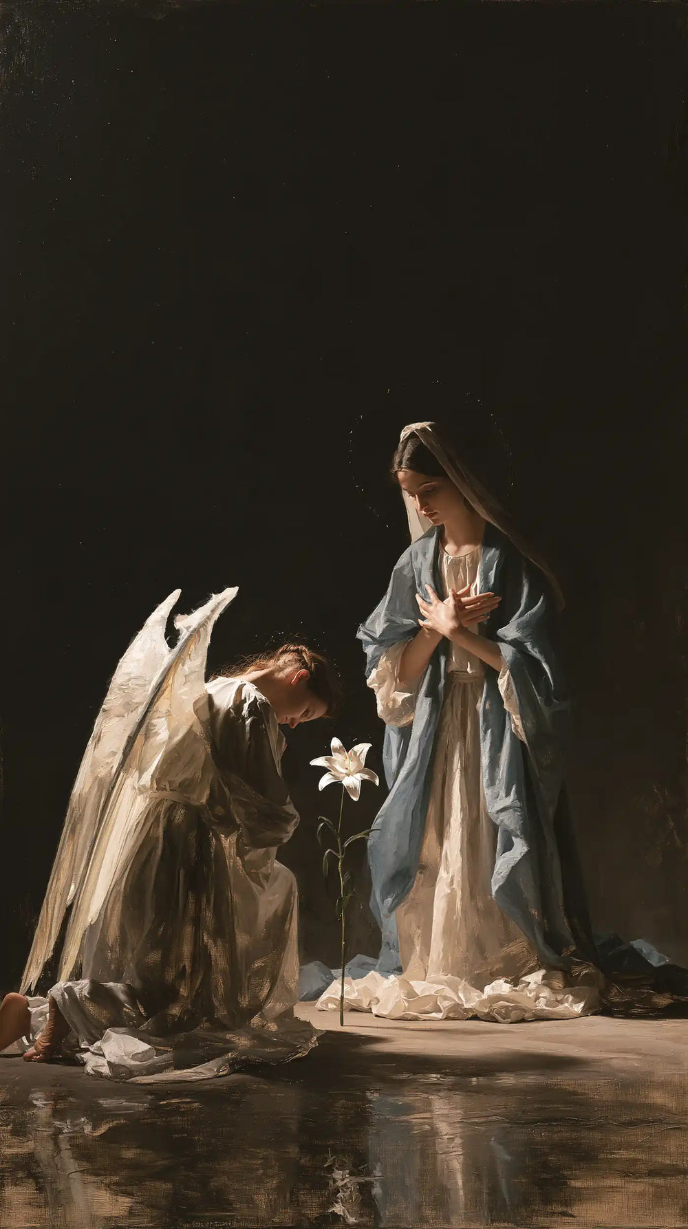 the Annunciation in a minimalist composition in Contemporary Minimalism style, portrait Christian artwork no. 2