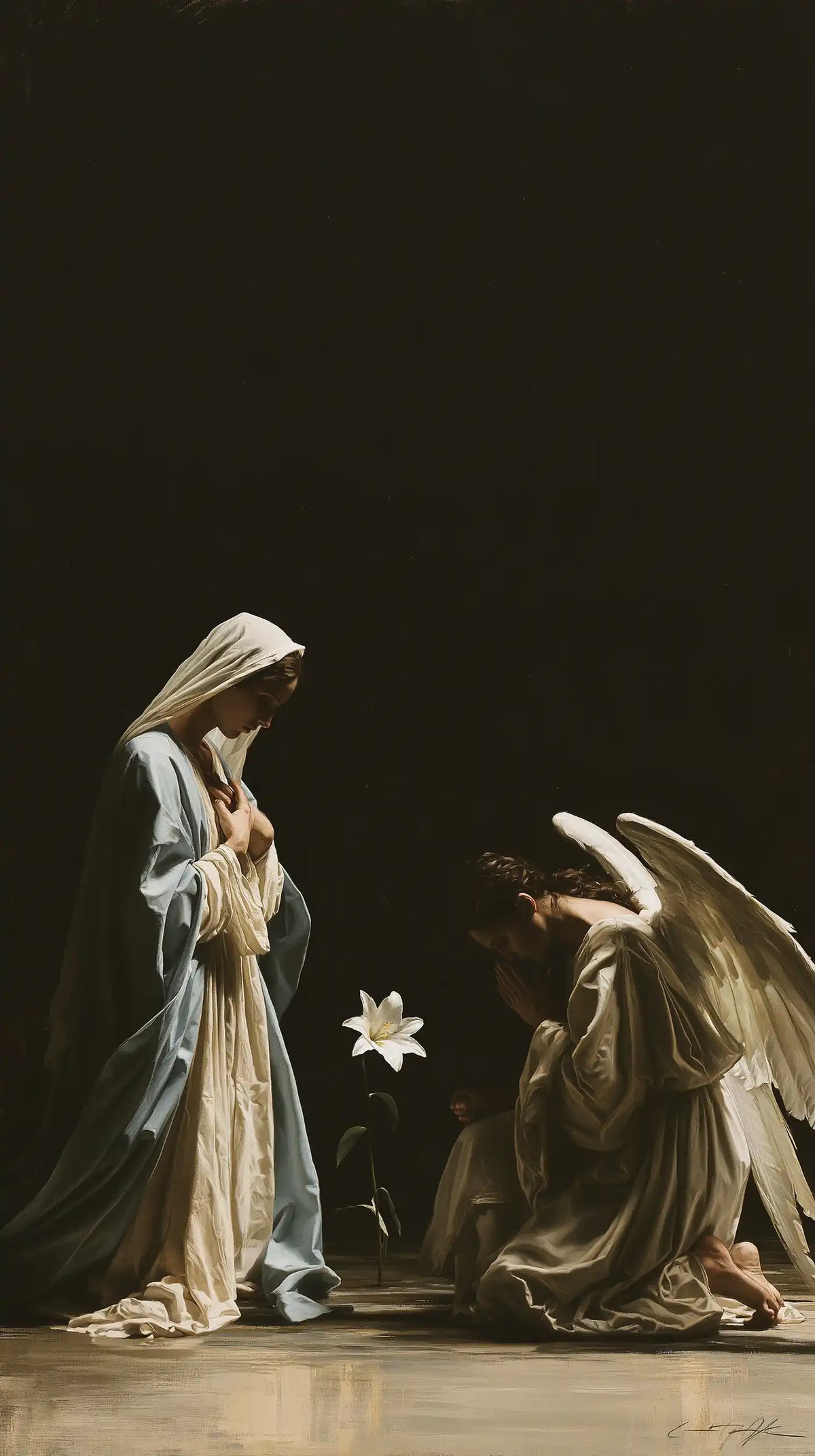 the Annunciation in a minimalist composition in Contemporary Minimalism style, portrait Christian artwork no. 4