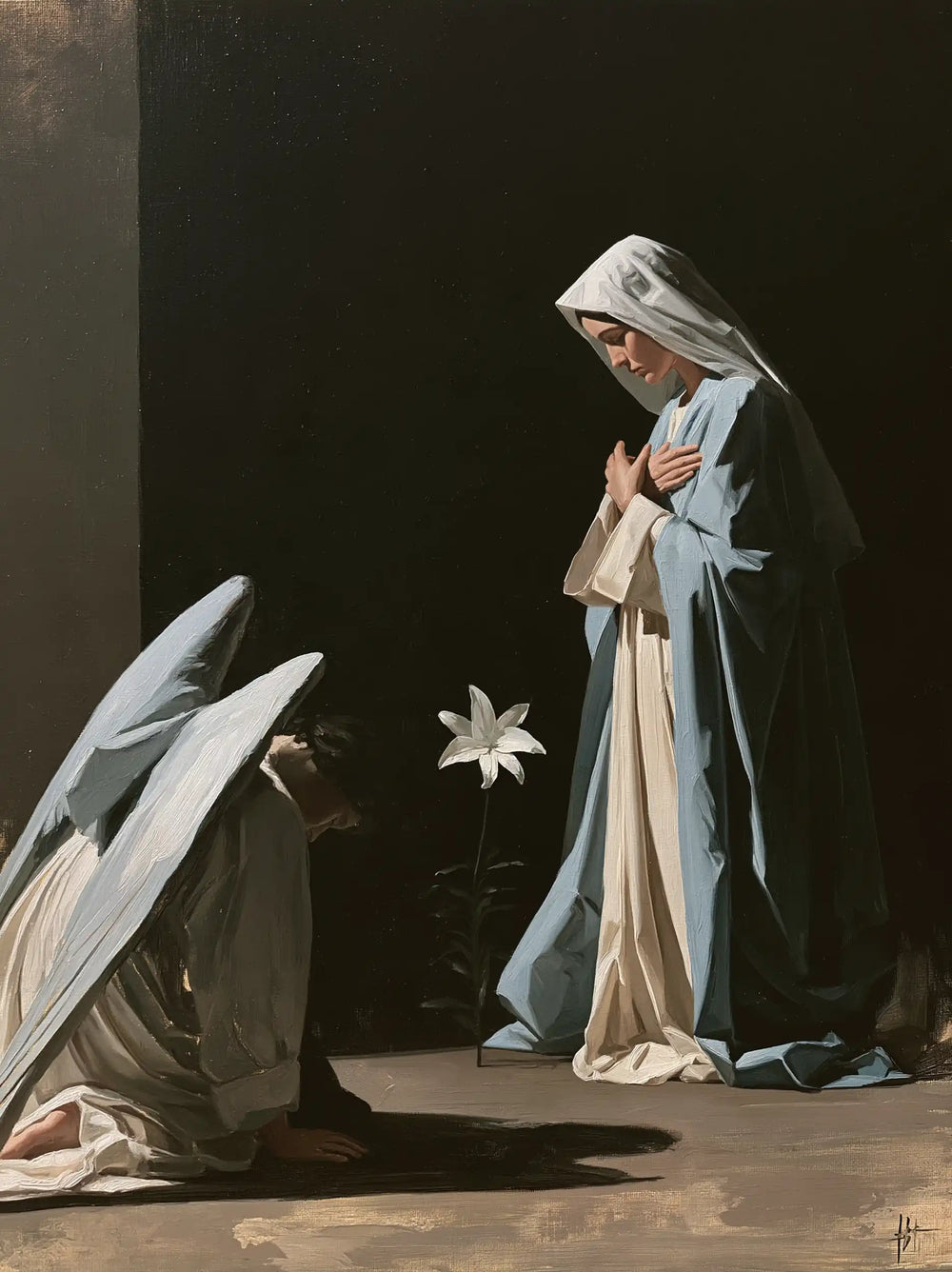 the Annunciation in a minimalist composition in Contemporary Minimalism style, portrait Christian artwork no. 14