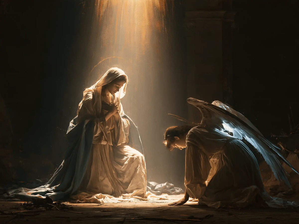 divine light descending upon Mary at the Annunciation in Divine Light Descending upon Mary style, landscape Christian artwork no. 8