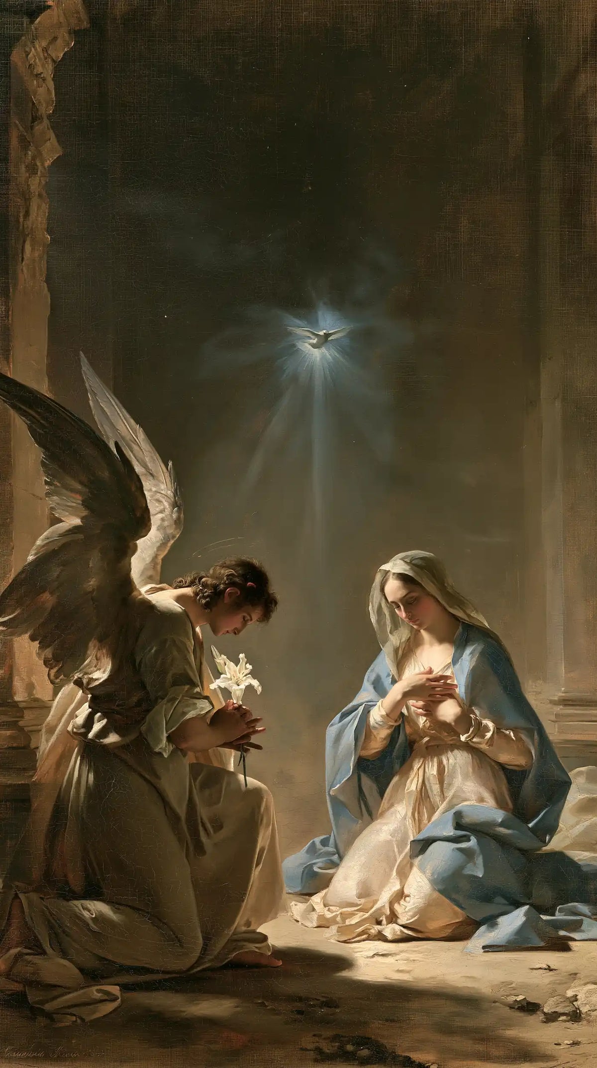 the Annunciation with the Holy Spirit in The Holy Spirit style, portrait Christian artwork no. 1