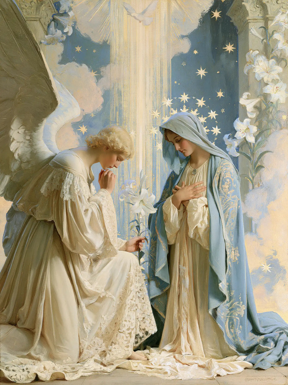 the Annunciation in a symbolist composition in Symbolist style, portrait Christian artwork no. 19