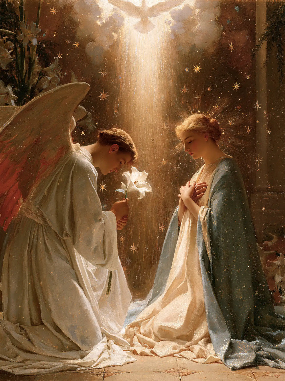 the Annunciation in a symbolist composition in Symbolist style, portrait Christian artwork no. 20