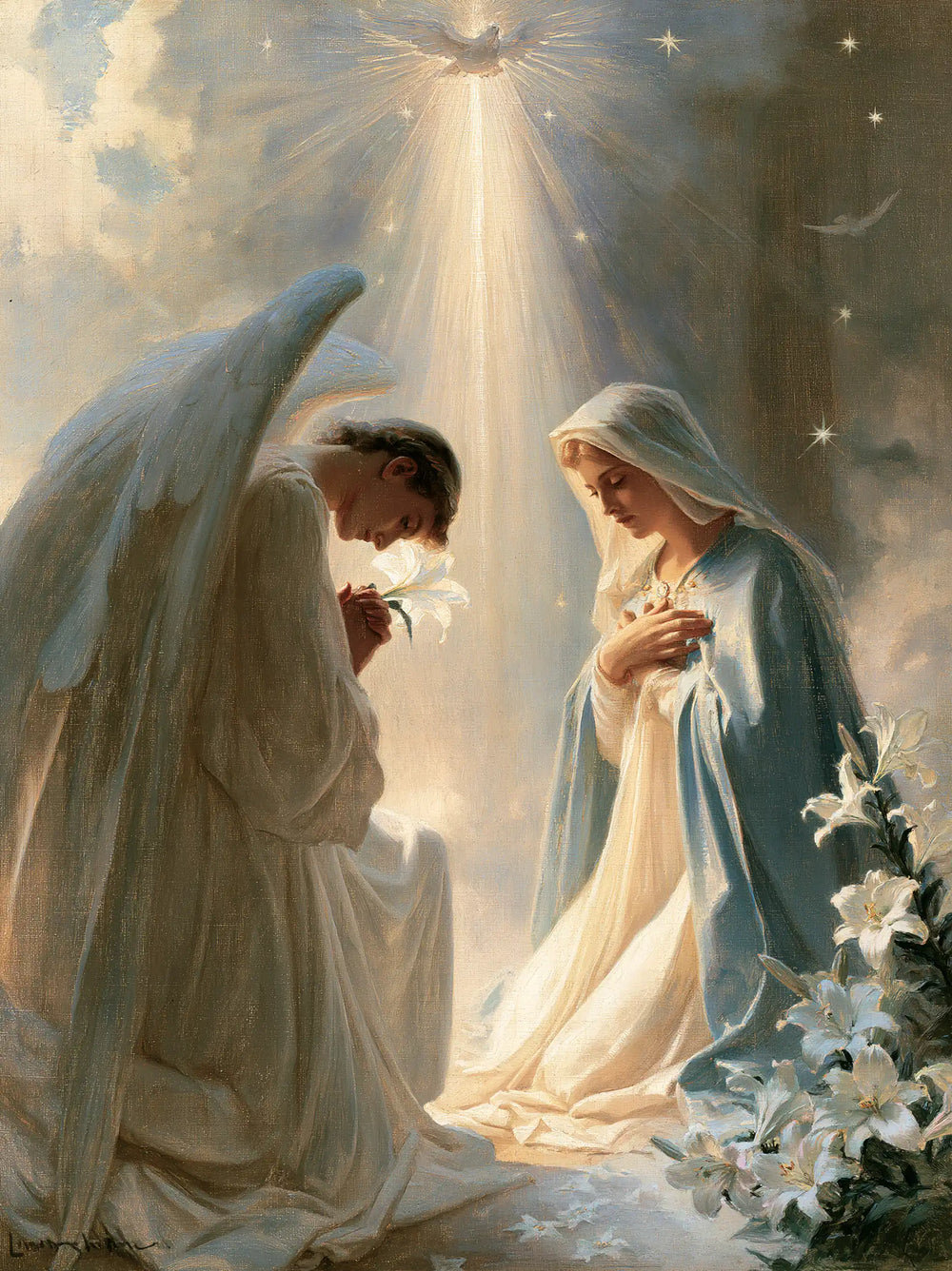 the Annunciation in a symbolist composition in Symbolist style, portrait Christian artwork no. 22