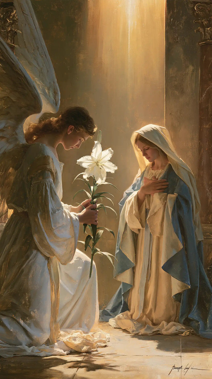 the Annunciation with the white lily as a central symbol in The White Lily as Symbol style, portrait Christian artwork no. 8