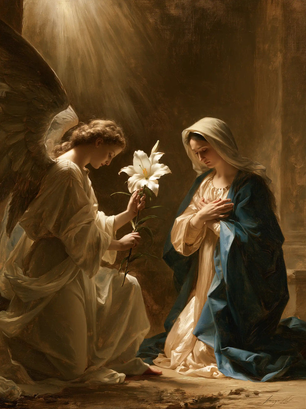the Annunciation with the white lily as a central symbol in The White Lily as Symbol style, portrait Christian artwork no. 10