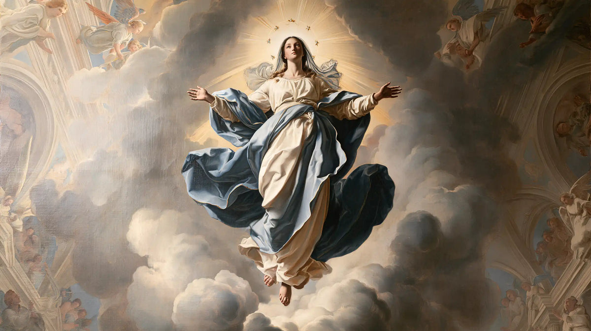 The Assumption of Mary — Open Arms in the Pearlescent Vault