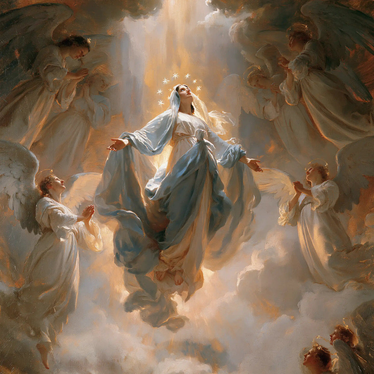 The Assumption of Mary — The Offering Beneath the Heavenly Cascade