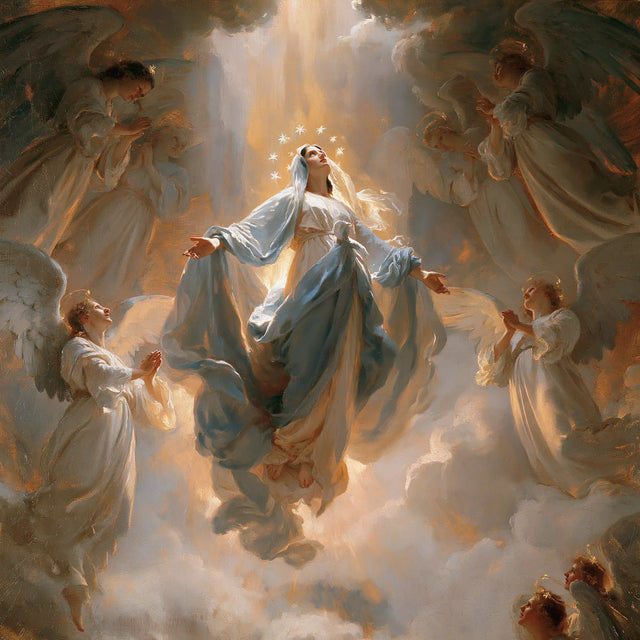 The Assumption of Mary — The Offering Beneath the Heavenly Cascade