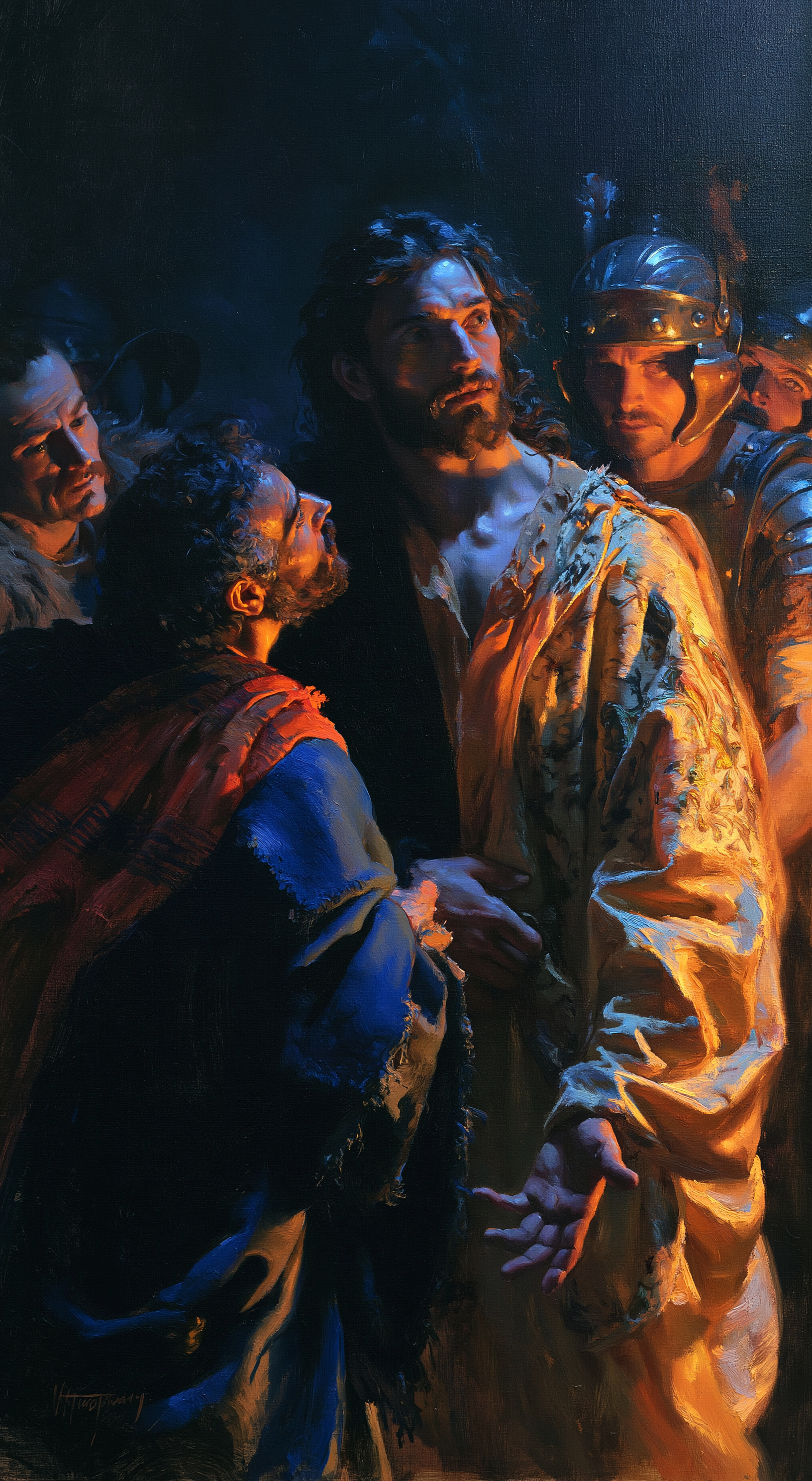 La Trahison de Judas — Clair-obscur bleu nuit · Portrait n° 3 — aperçu de la finition sélectionnée