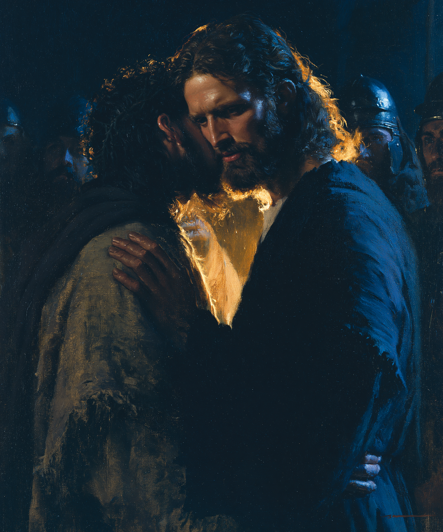 La Trahison de Judas — Clair-obscur bleu nuit · Portrait n° 9 — aperçu de la finition sélectionnée
