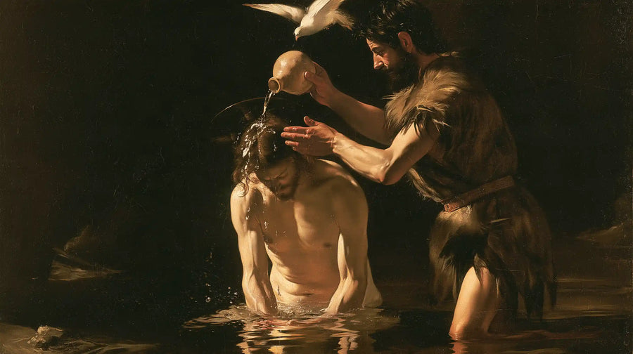The Baptism of Jesus – Caravaggio Tenebrism · Kneeling in the Jordan · Landscape no. 3