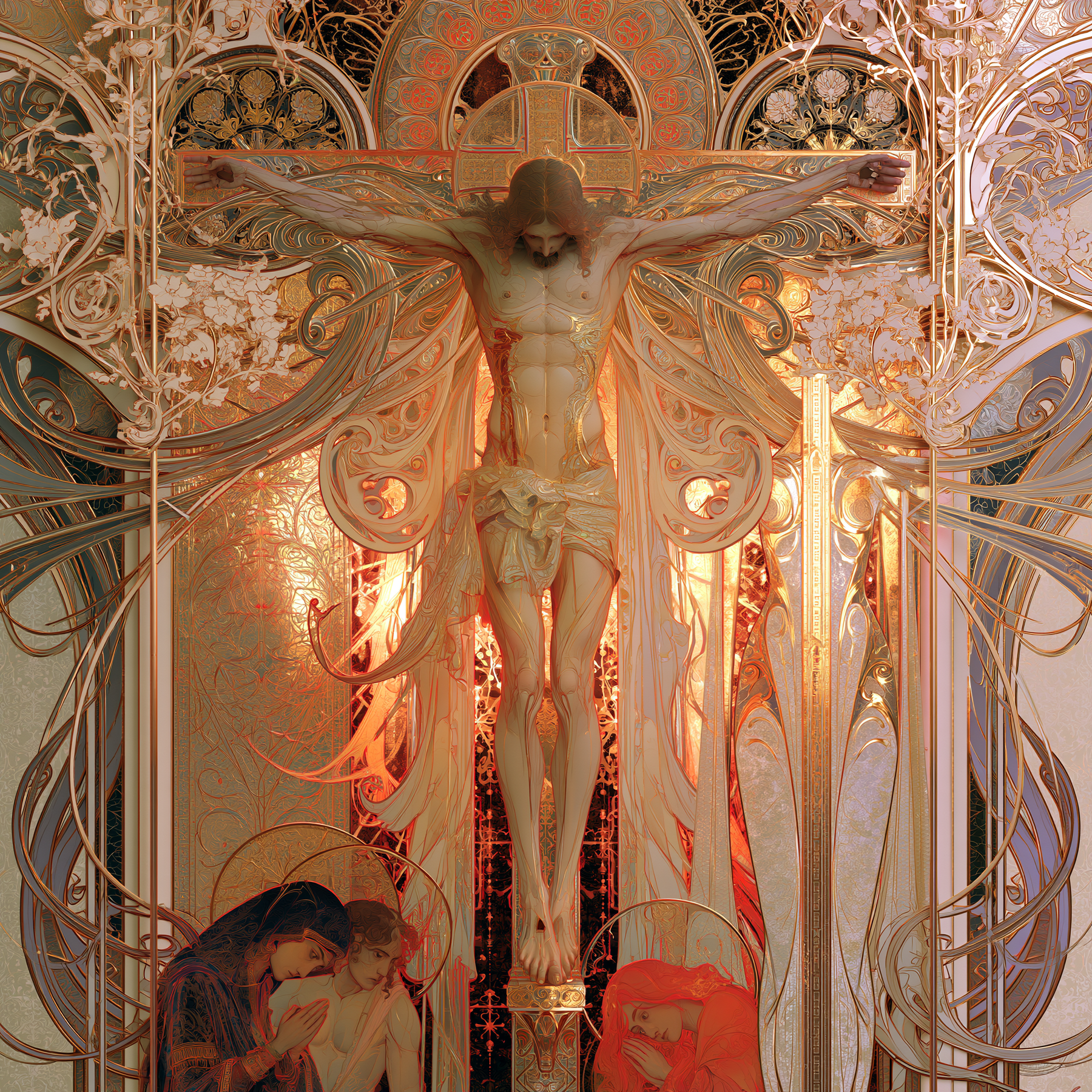 La Crucifixion — Art nouveau sacré · Carré n° 2 — aperçu de la finition sélectionnée