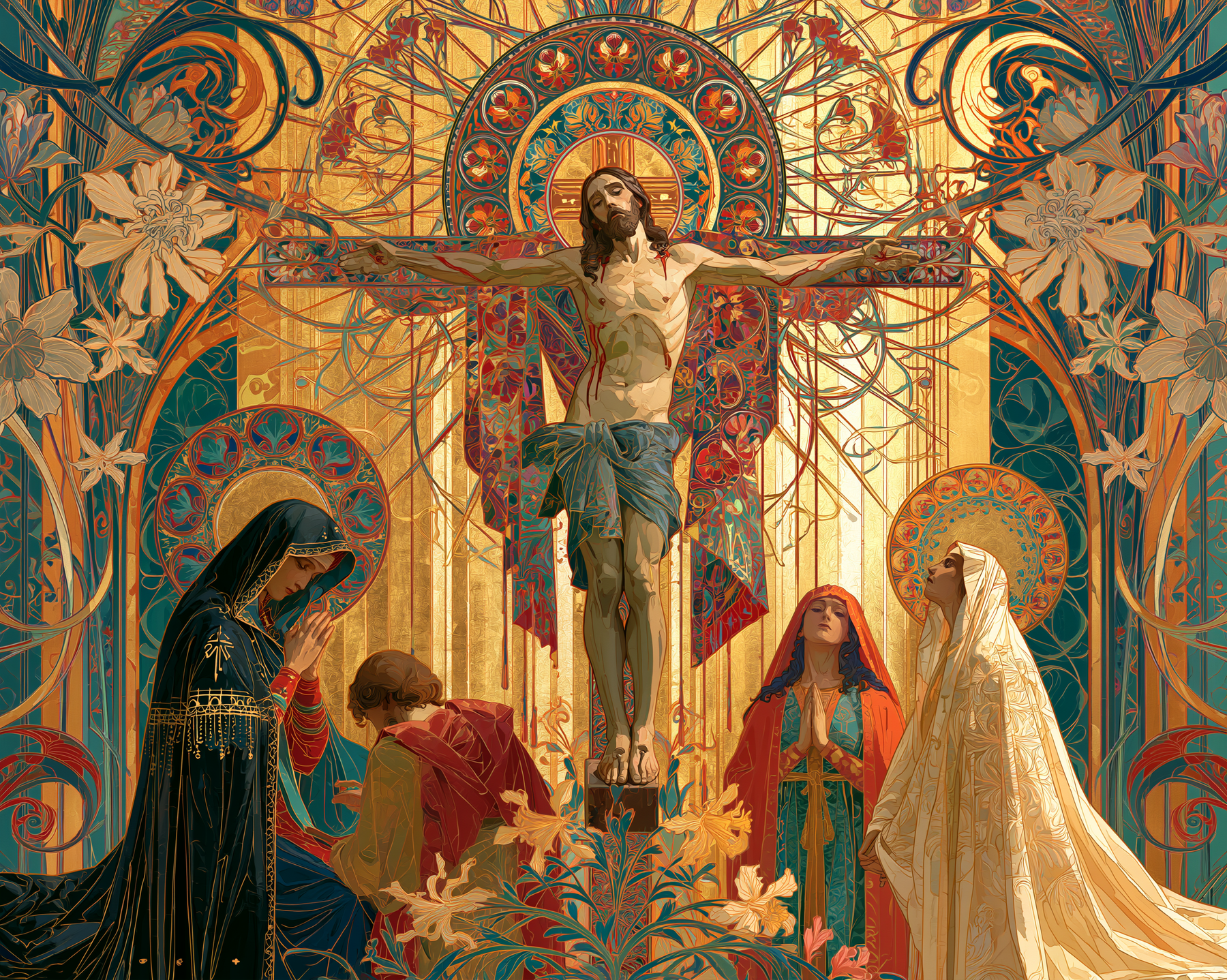 La Crucifixion — Art nouveau sacré · Paysage n° 5 — aperçu de la finition sélectionnée