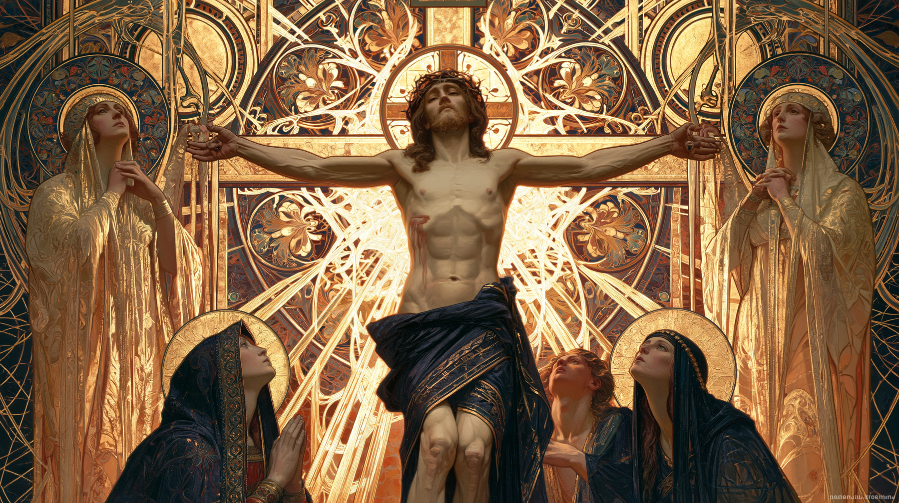 La Crucifixion — Art nouveau sacré · Paysage n° 13 — aperçu de la finition sélectionnée