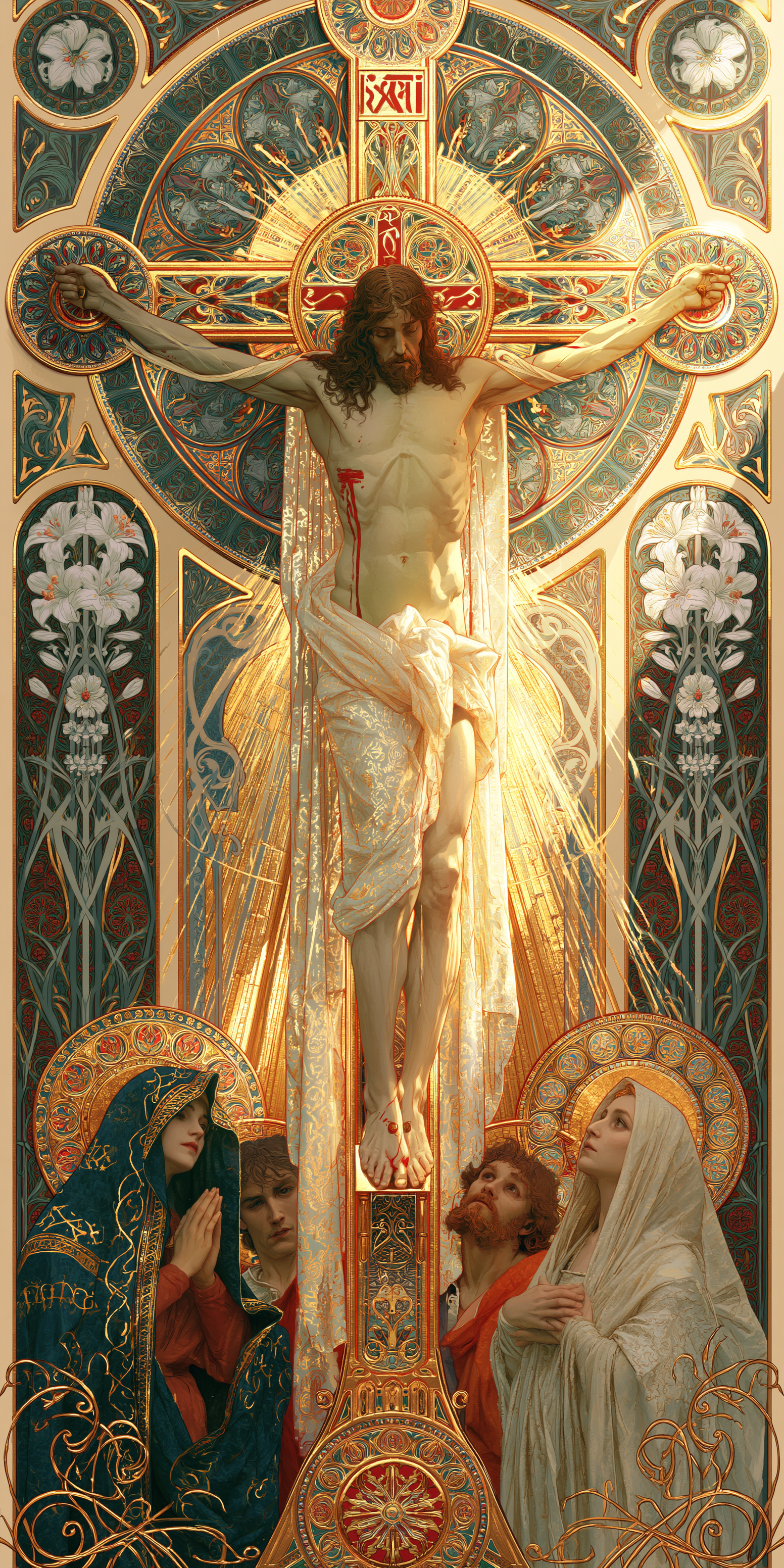 La Crucifixion — Art nouveau sacré · Portrait n° 1 — aperçu de la finition sélectionnée