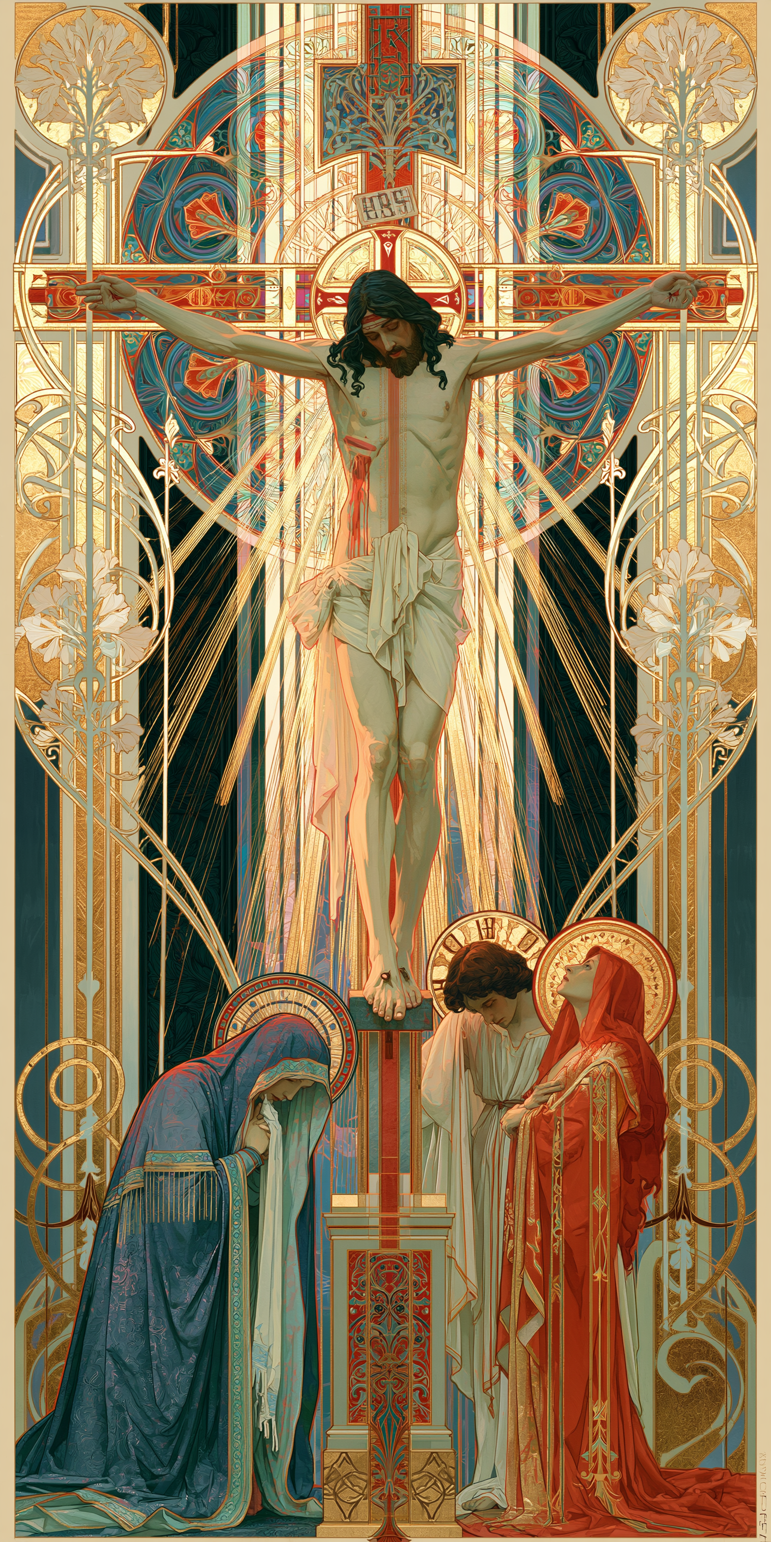 La Crucifixion — Art nouveau sacré · Portrait n° 4 — aperçu de la finition sélectionnée