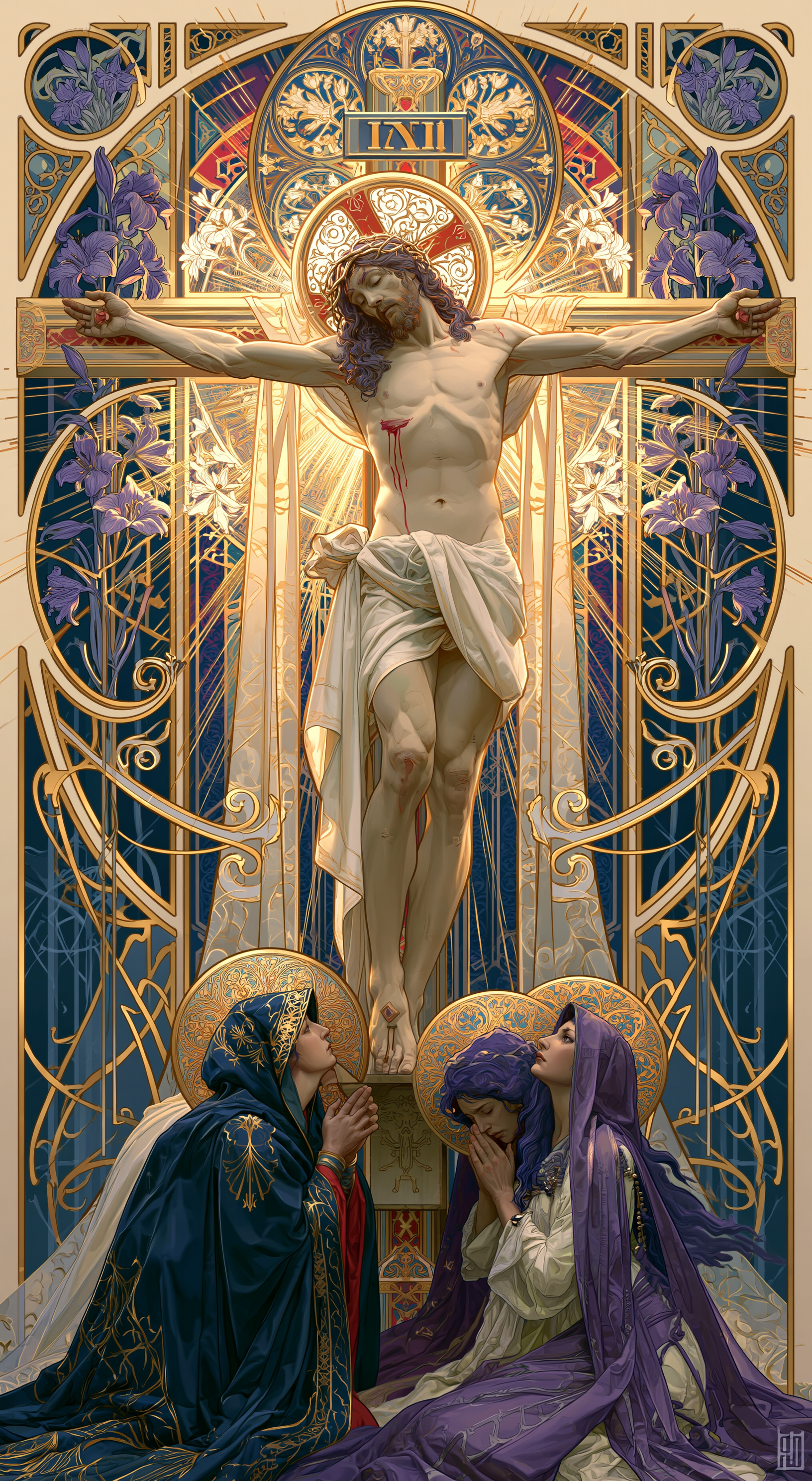 La Crucifixion — Art nouveau sacré · Portrait n° 8 — aperçu de la finition sélectionnée