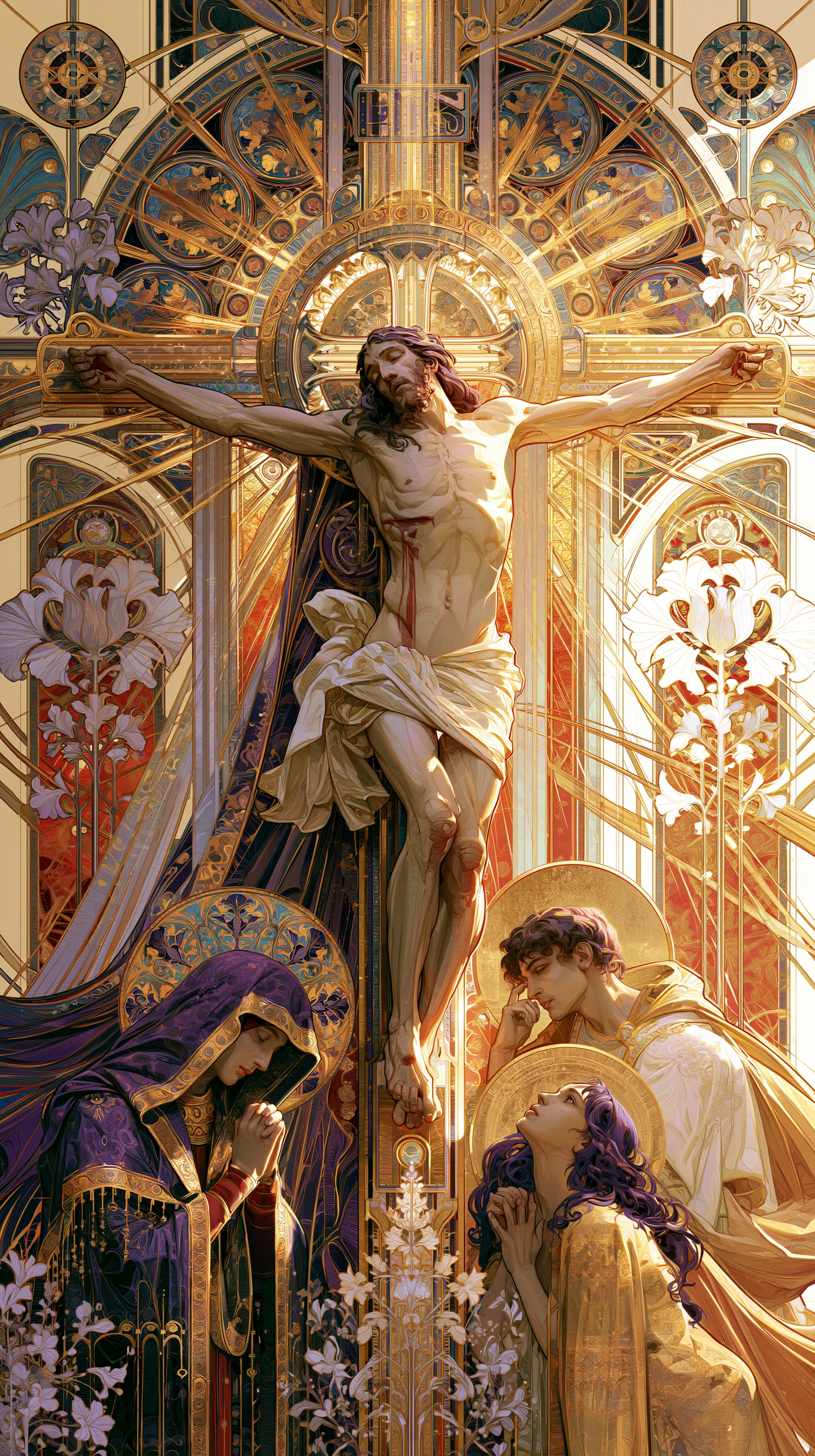 La Crucifixion — Art nouveau sacré · Portrait n° 10 — aperçu de la finition sélectionnée