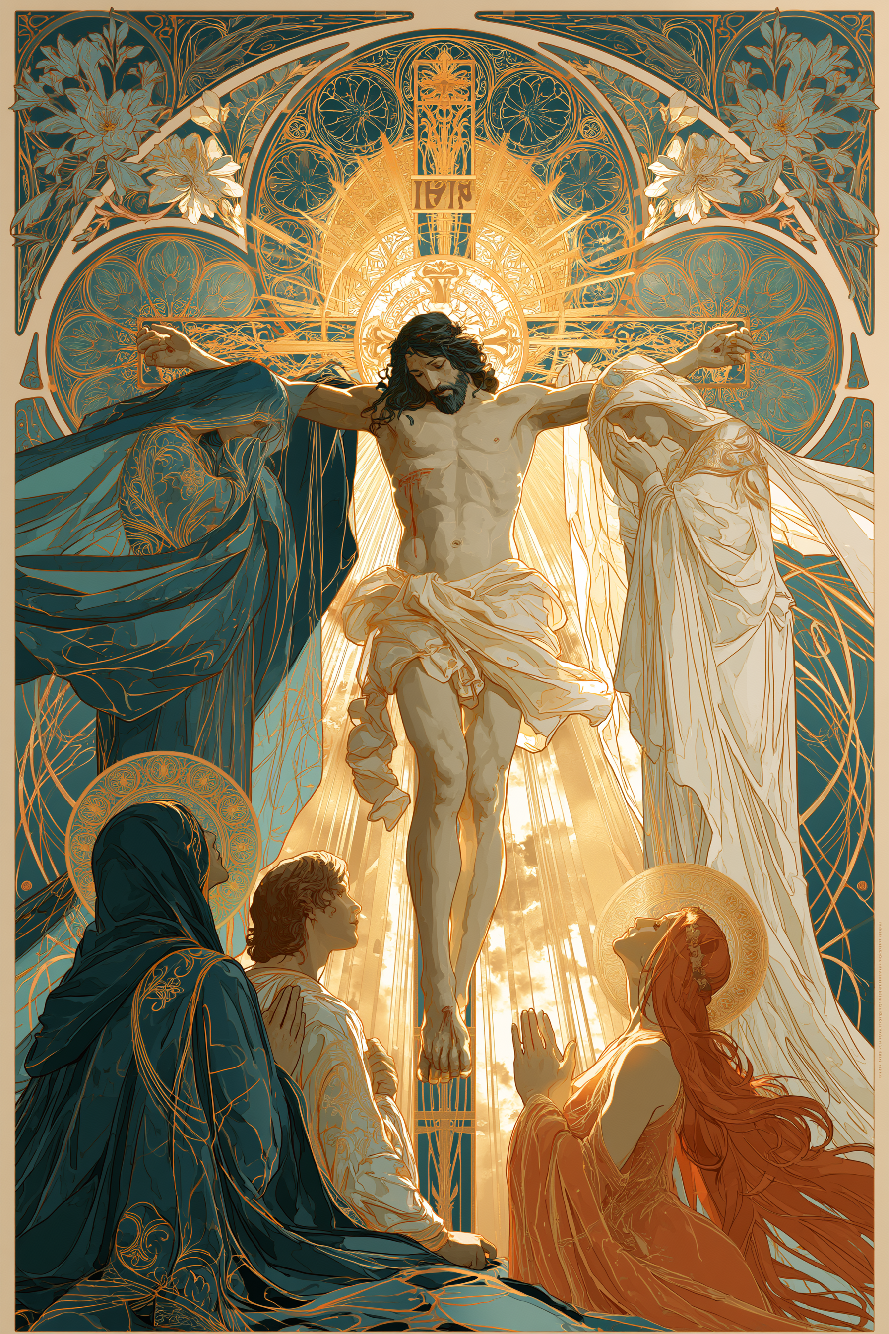 La Crucifixion — Art nouveau sacré · Portrait n° 14 — aperçu de la finition sélectionnée