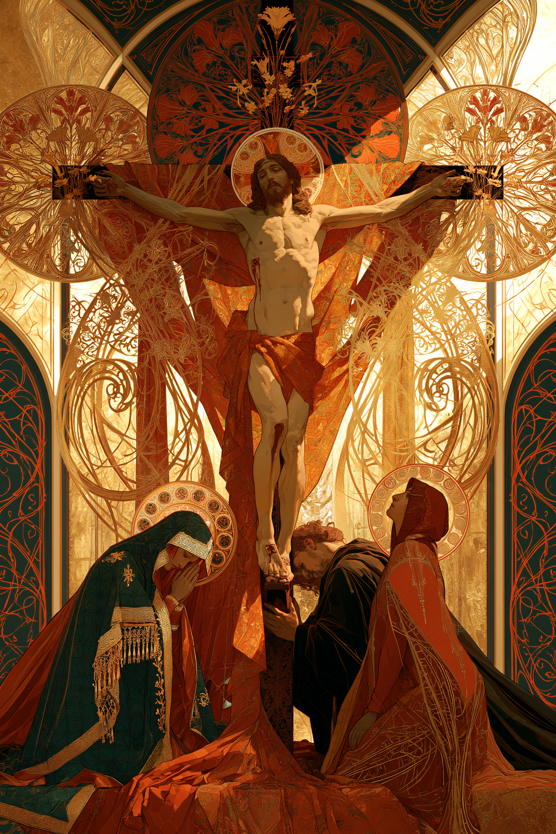 La Crucifixion — Art nouveau sacré · Portrait n° 15 — aperçu de la finition sélectionnée