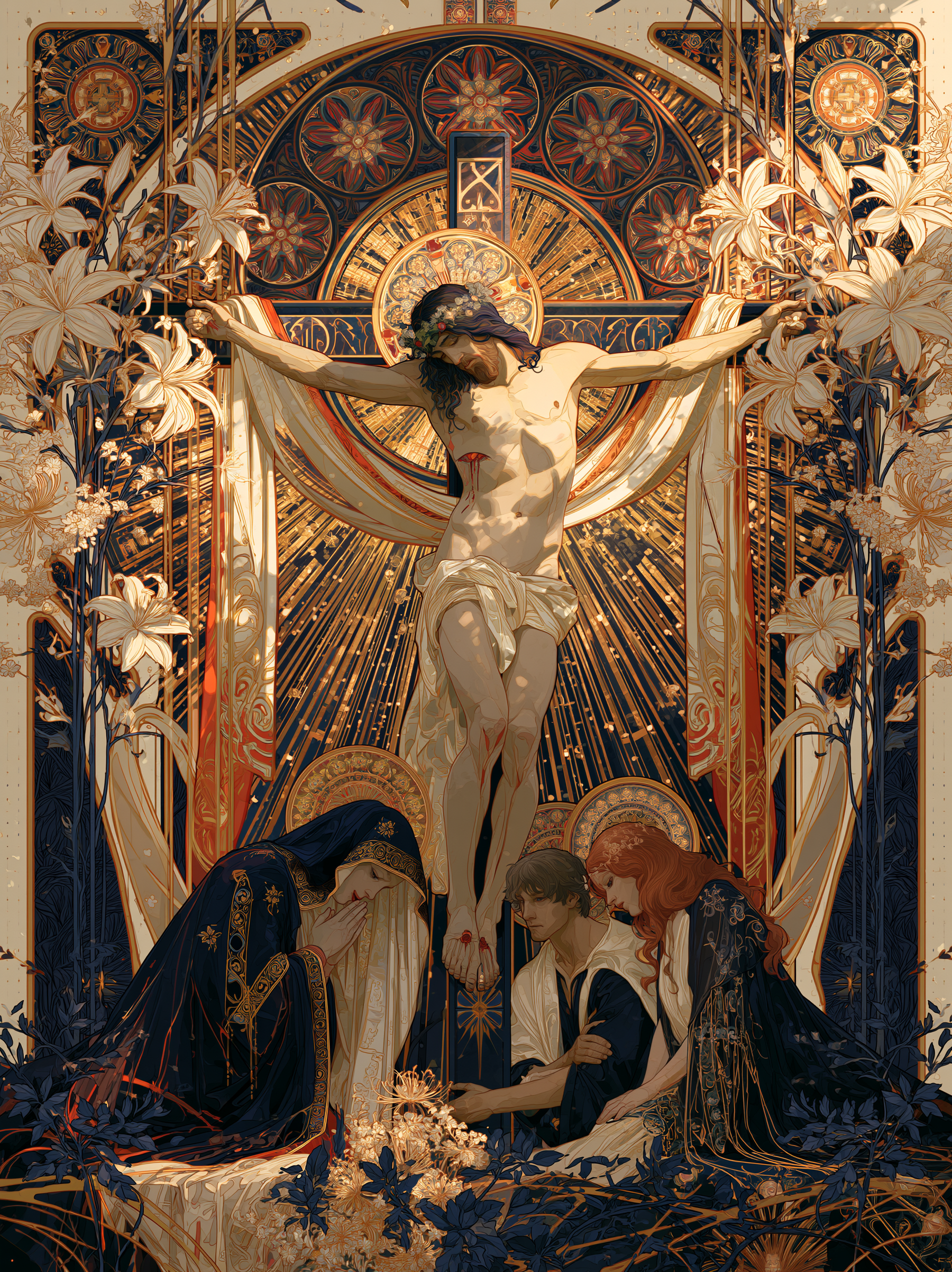 La Crucifixion — Art nouveau sacré · Portrait n° 17 — aperçu de la finition sélectionnée