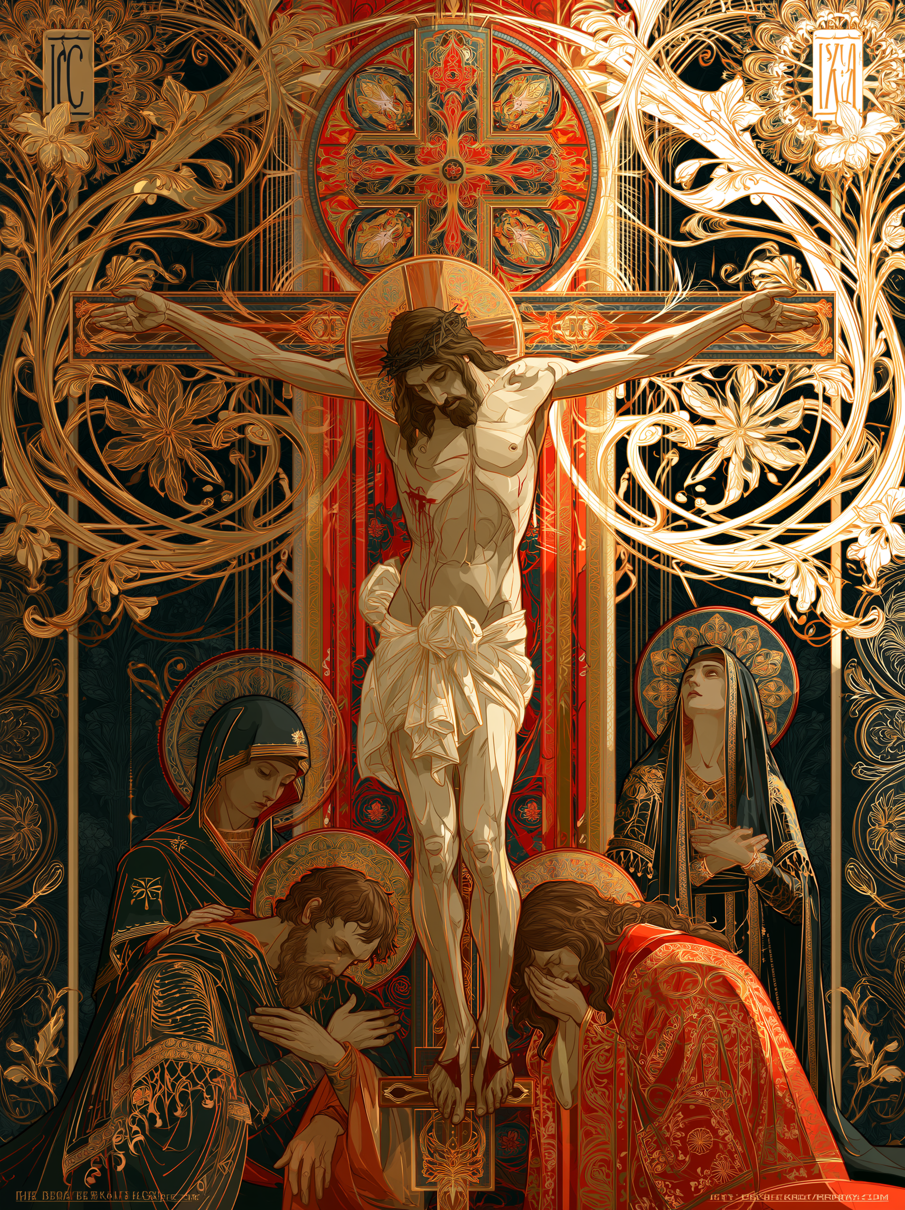 La Crucifixion — Art nouveau sacré · Portrait n° 18 — aperçu de la finition sélectionnée