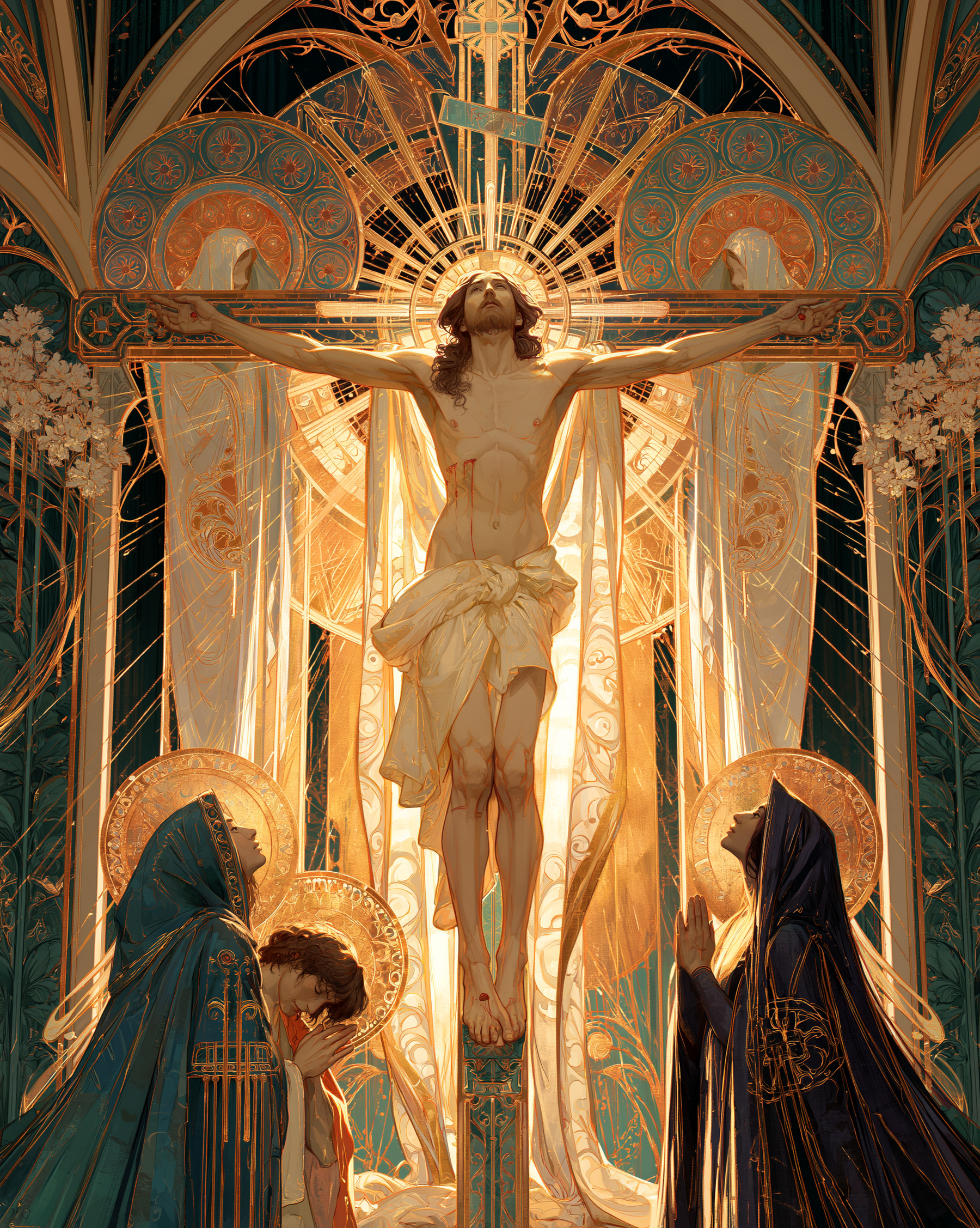 La Crucifixion — Art nouveau sacré · Portrait n° 20 — aperçu de la finition sélectionnée