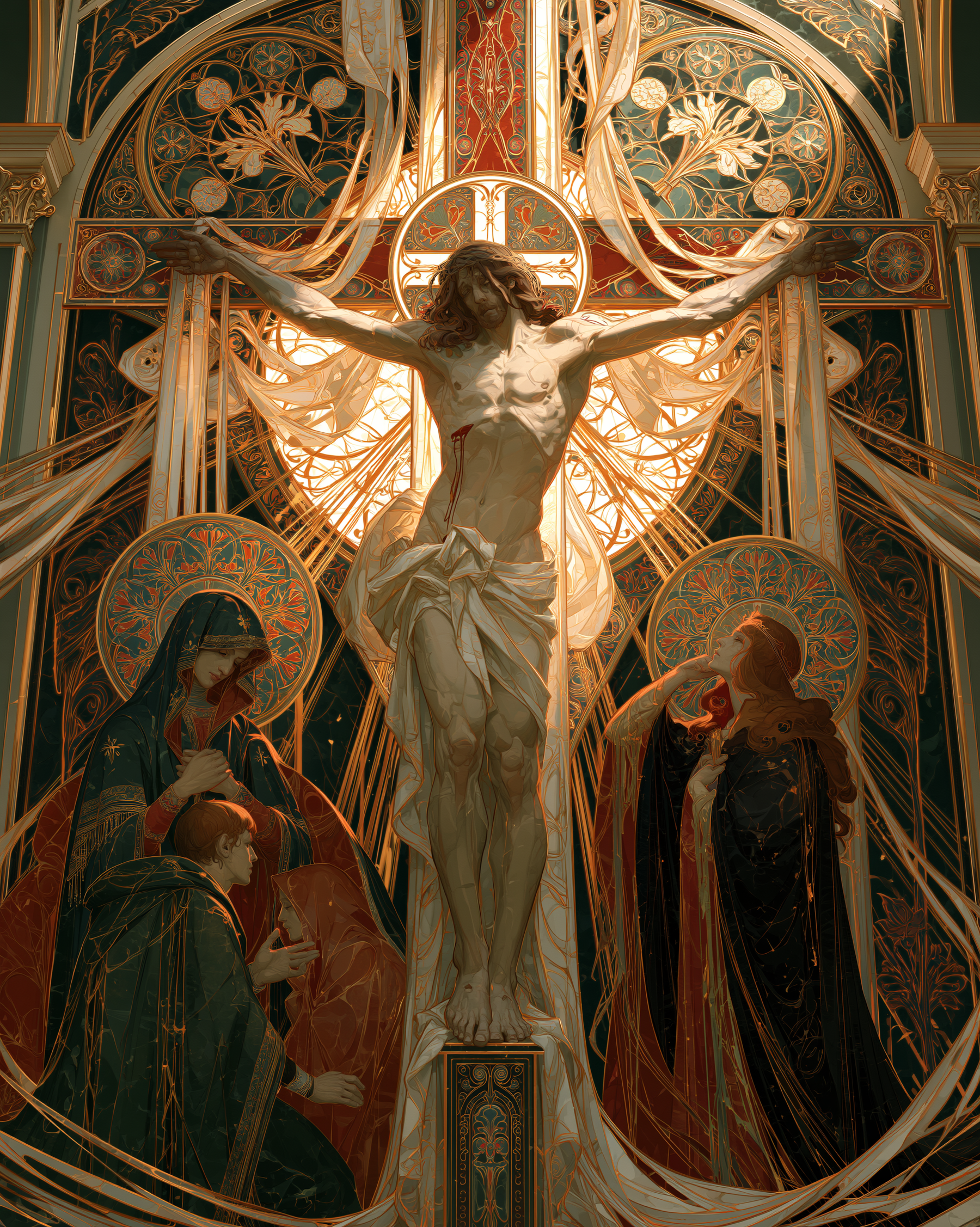La Crucifixion — Art nouveau sacré · Portrait n° 22 — aperçu de la finition sélectionnée