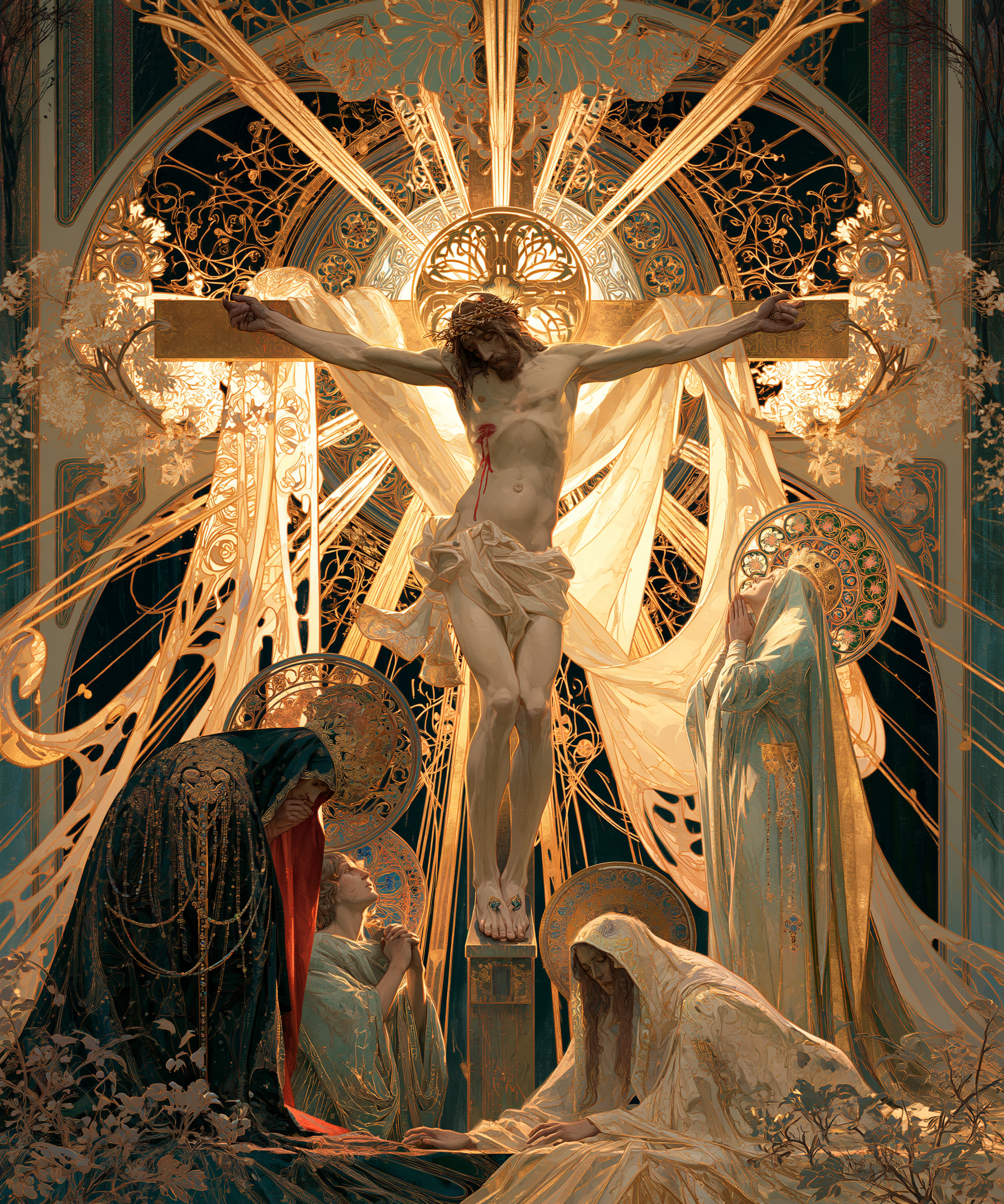 La Crucifixion — Art nouveau sacré · Portrait n° 23 — aperçu de la finition sélectionnée