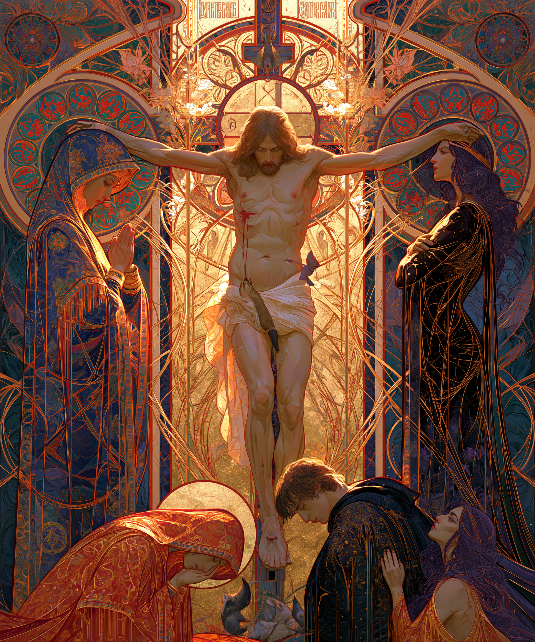La Crucifixion — Art nouveau sacré · Portrait n° 24 — aperçu de la finition sélectionnée