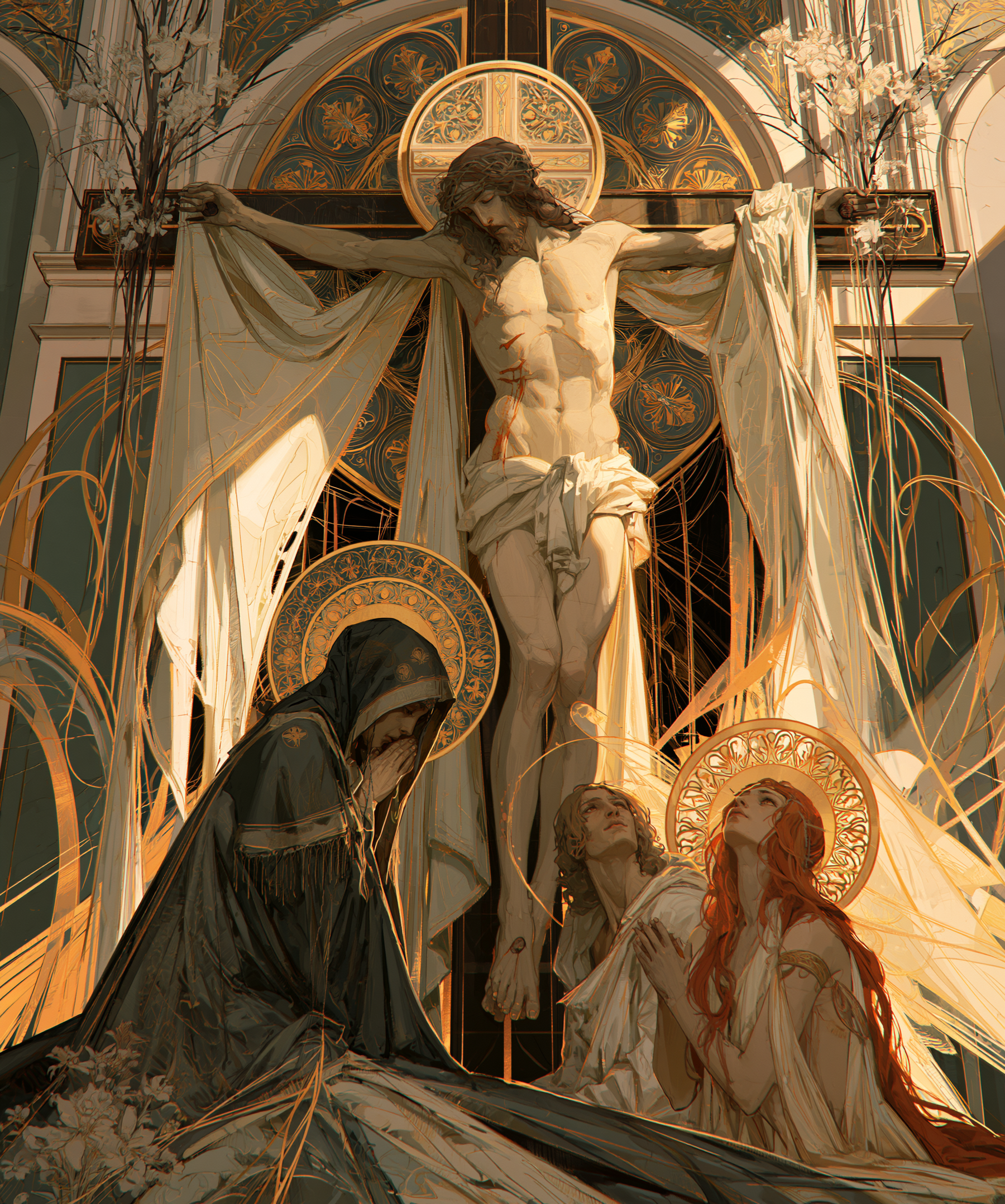 La Crucifixion — Art nouveau sacré · Portrait n° 25 — aperçu de la finition sélectionnée