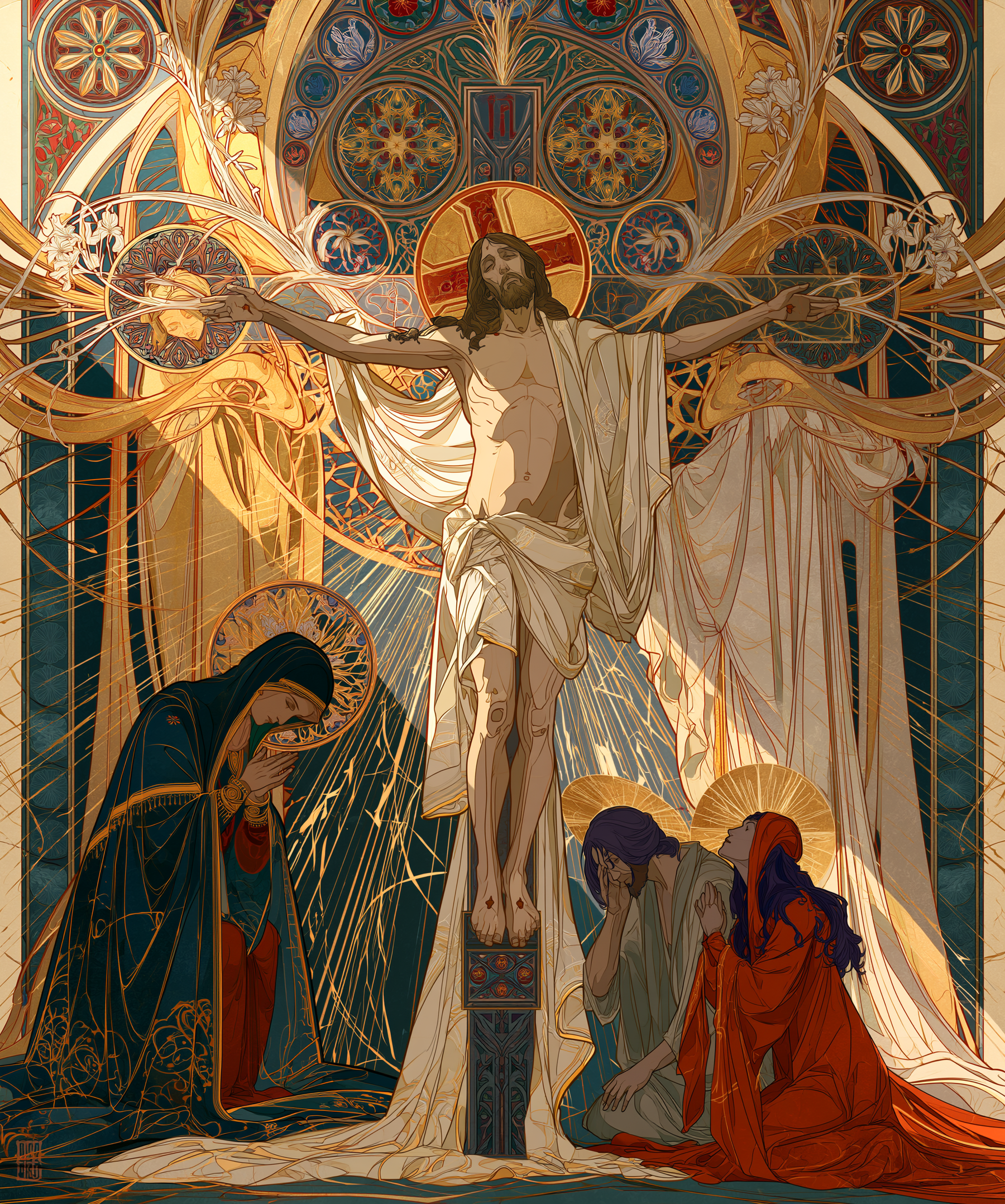 La Crucifixion — Art nouveau sacré · Portrait n° 26 — aperçu de la finition sélectionnée