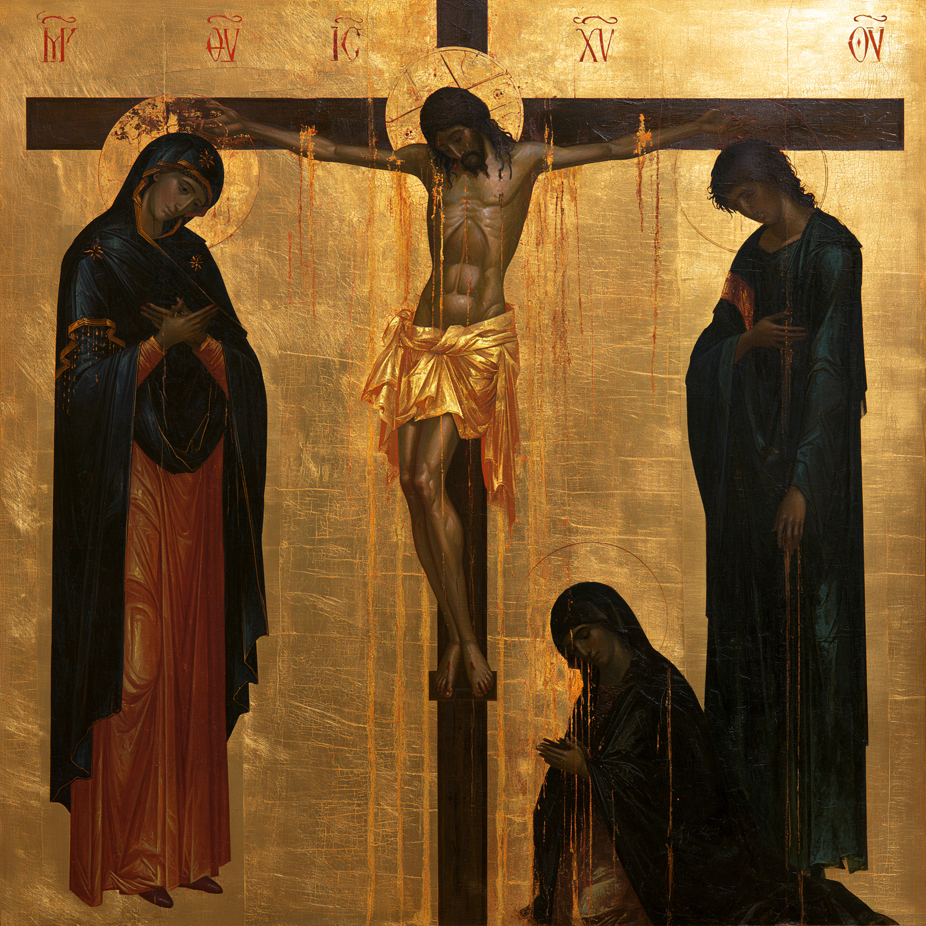 La Crucifixion — Byzantin contemporain · Carré n° 1 — aperçu de la finition sélectionnée