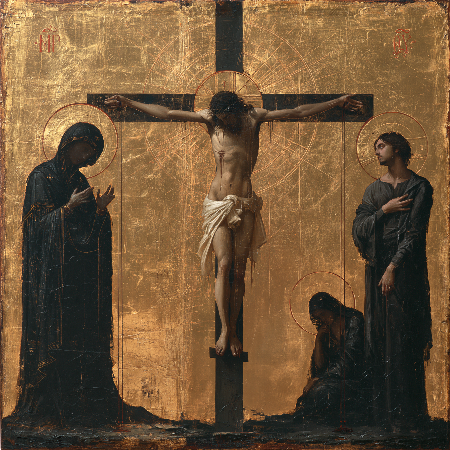La Crucifixion — Byzantin contemporain · Carré n° 3 — aperçu de la finition sélectionnée