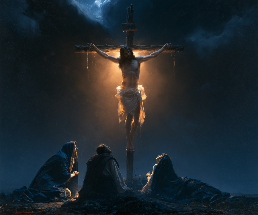 La Crucifixion — Clair-obscur bleu nuit · Paysage n° 1
