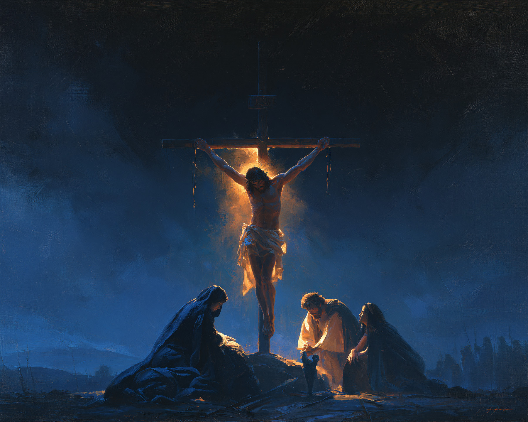 La Crucifixion — Clair-obscur bleu nuit · Paysage n° 2 — aperçu de la finition sélectionnée