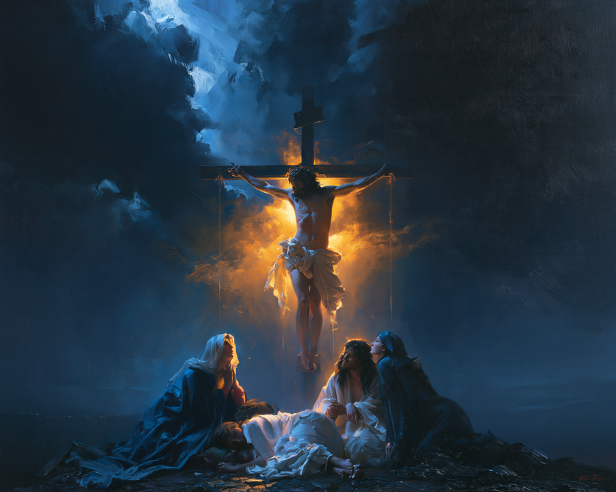 La Crucifixion — Clair-obscur bleu nuit · Paysage n° 3