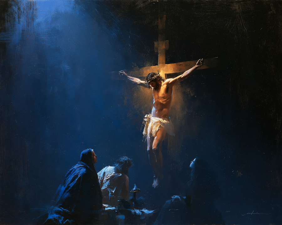 La Crucifixion — Clair-obscur bleu nuit · Paysage n° 4