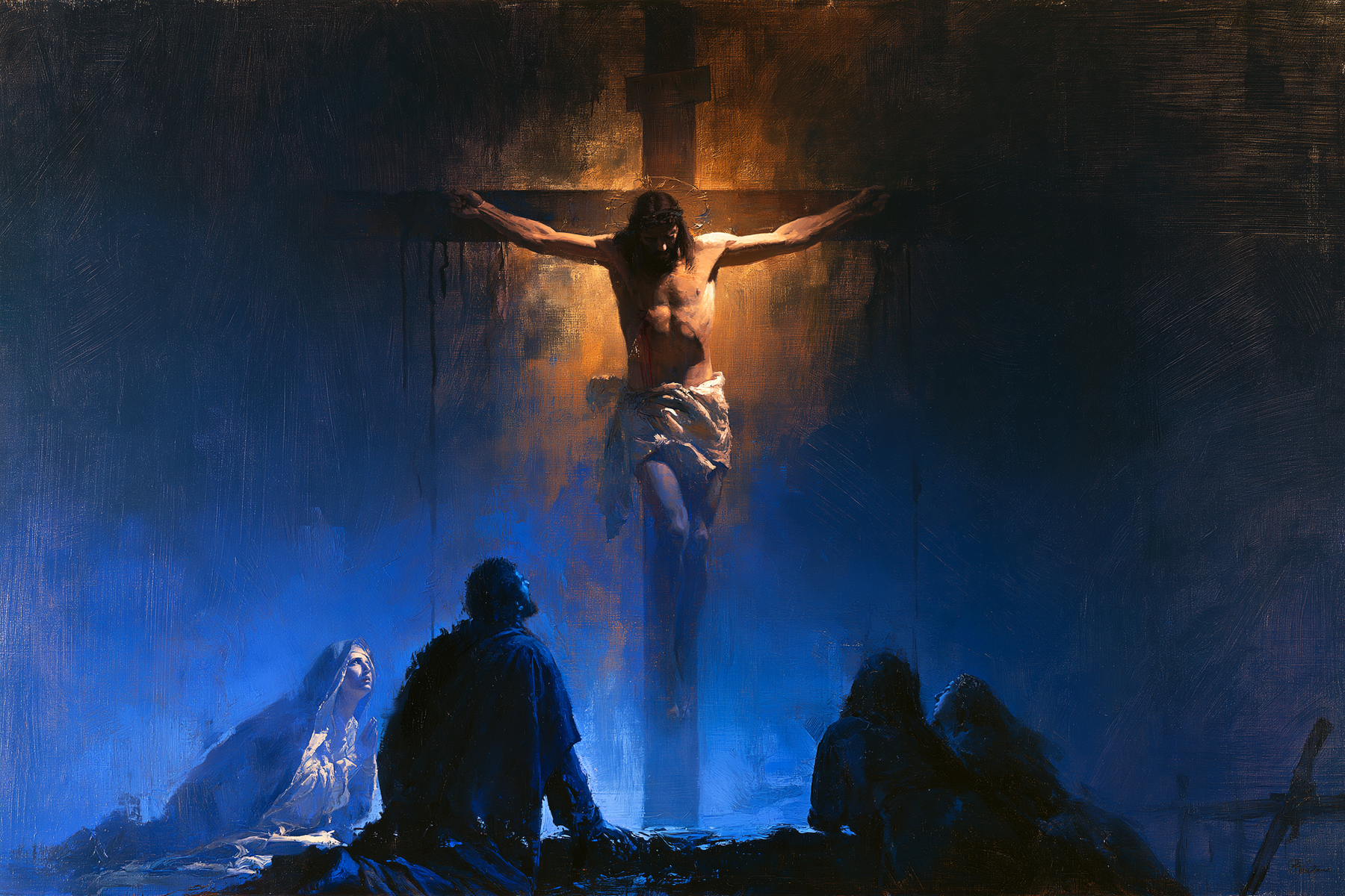 La Crucifixion — Clair-obscur bleu nuit · Paysage n° 9 — aperçu de la finition sélectionnée
