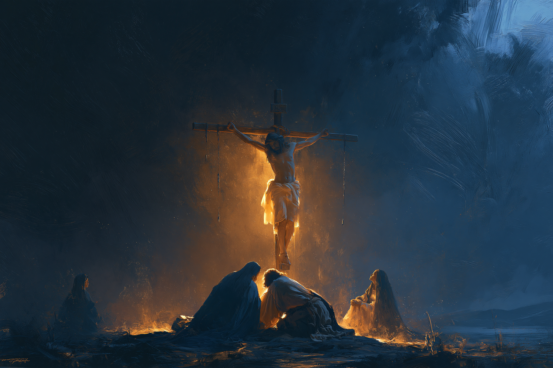 La Crucifixion — Clair-obscur bleu nuit · Paysage n° 10 — aperçu de la finition sélectionnée