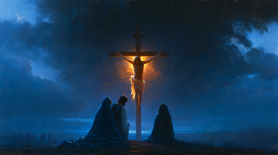 La Crucifixion — Clair-obscur bleu nuit · Paysage n° 11